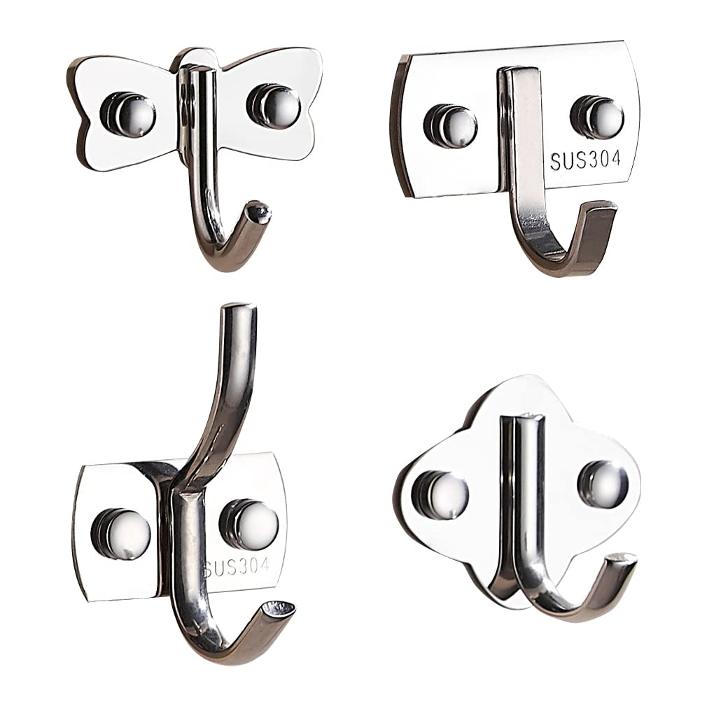Aosome 4 Pack Heavy Duty Stainless Steel Wall Hooks for Coats, Hats & Kitchen - Rustproof Utility Hooks for Home, Garage & Bathroom Organization