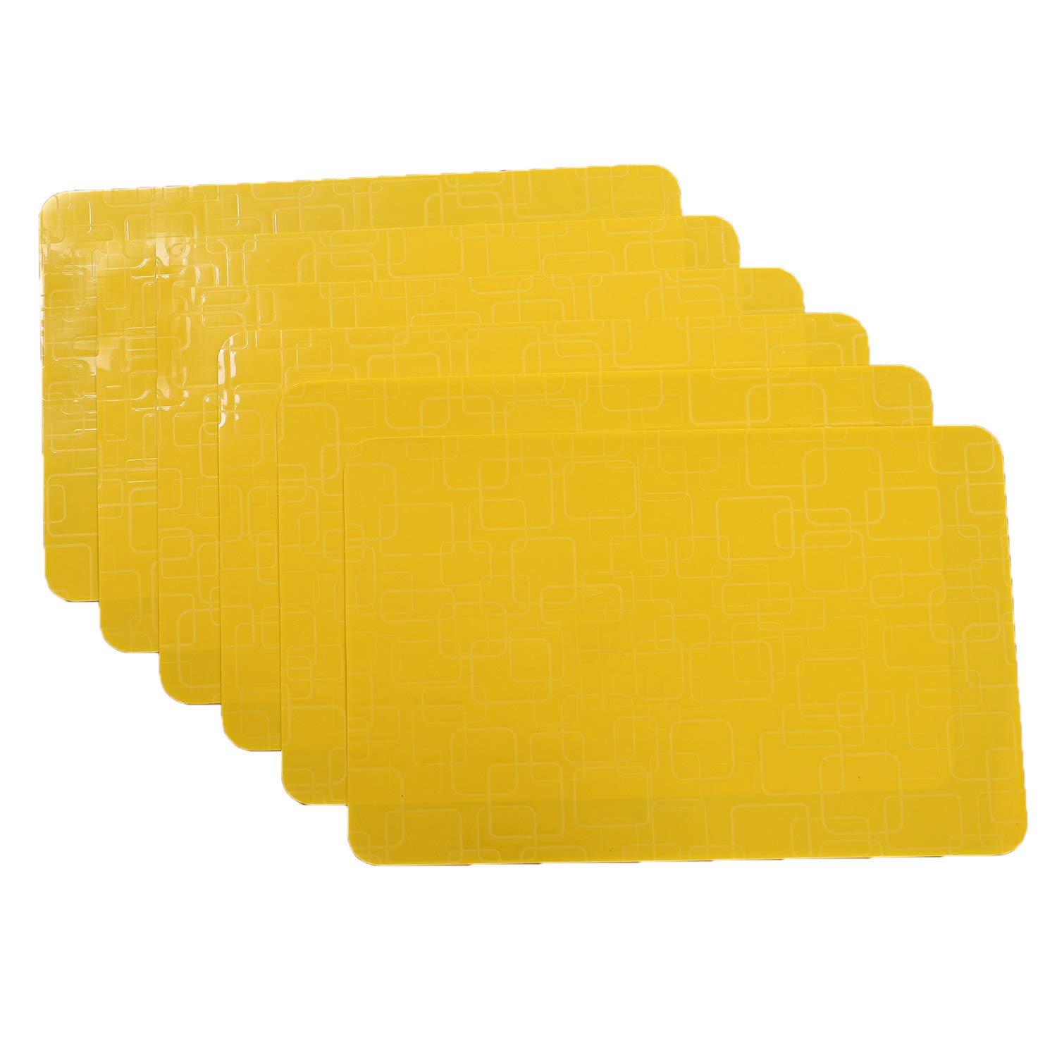 Kuber Industries 6-Piece PVC Checkered Design Dining Table Placemat Set - Waterproof & Heat Resistant - Yellow (CTKTC13704) - Perfect for Kitchen, Dining Room, and Outdoor Picnics