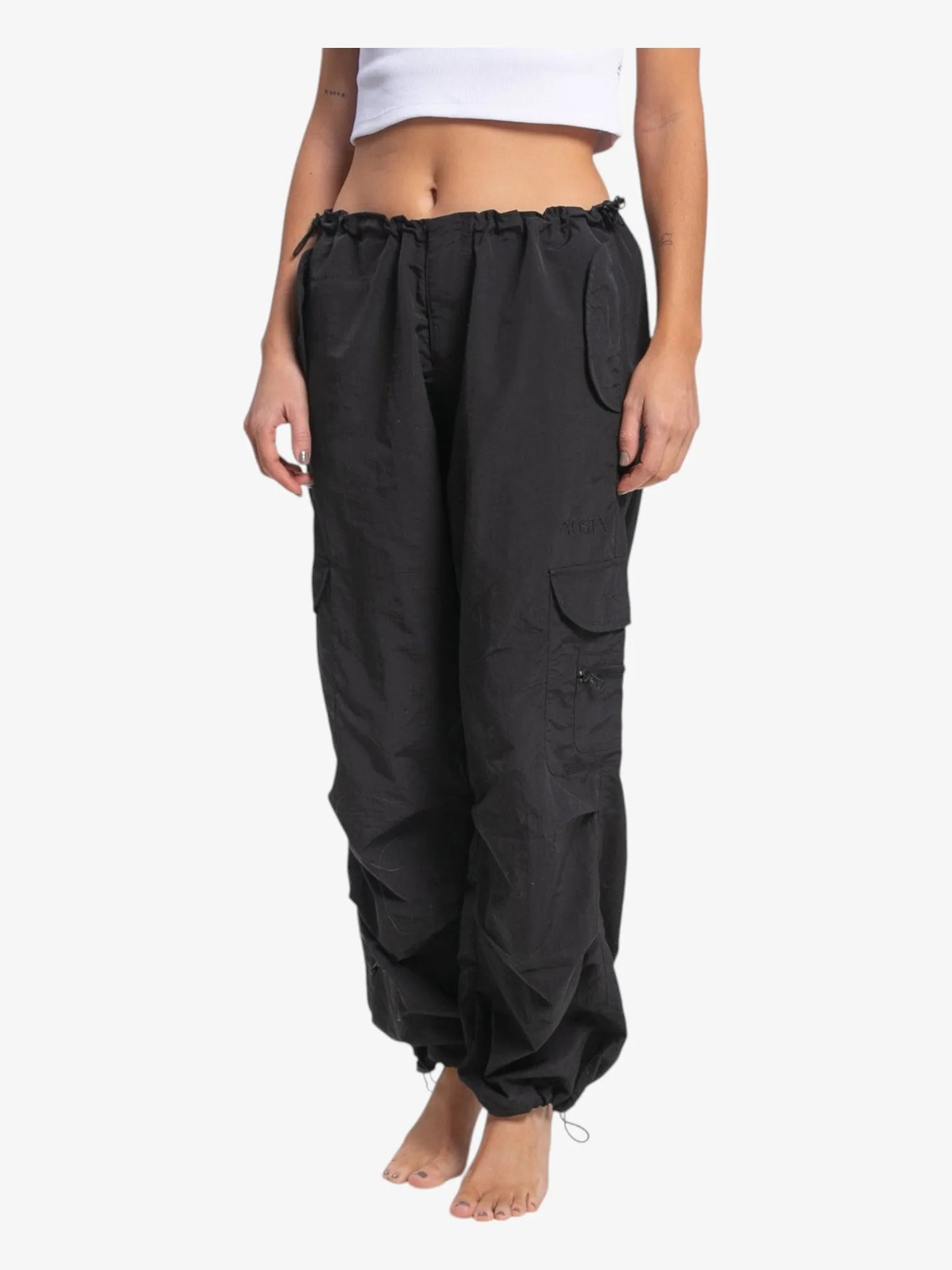 Rusty Double Trouble Black Parachute Pants - Stylish & Durable Cargo Pants for Urban Streetwear & Outdoor Adventures