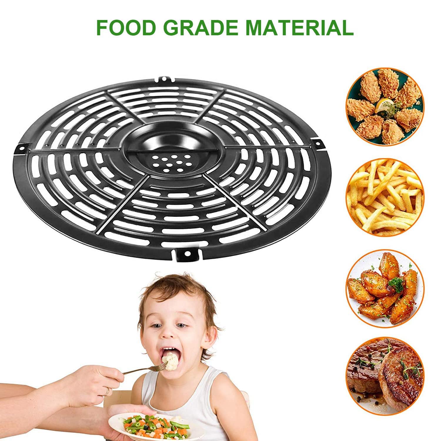 4QT Air Fryer Replacement Grill Pan with 4 Non-Stick Crisper Plates - Compatible with Most Air Fryers, Dishwasher Safe (8.2 Inch) - Perfect for Healthy Frying, Grilling, and Roasting at Home