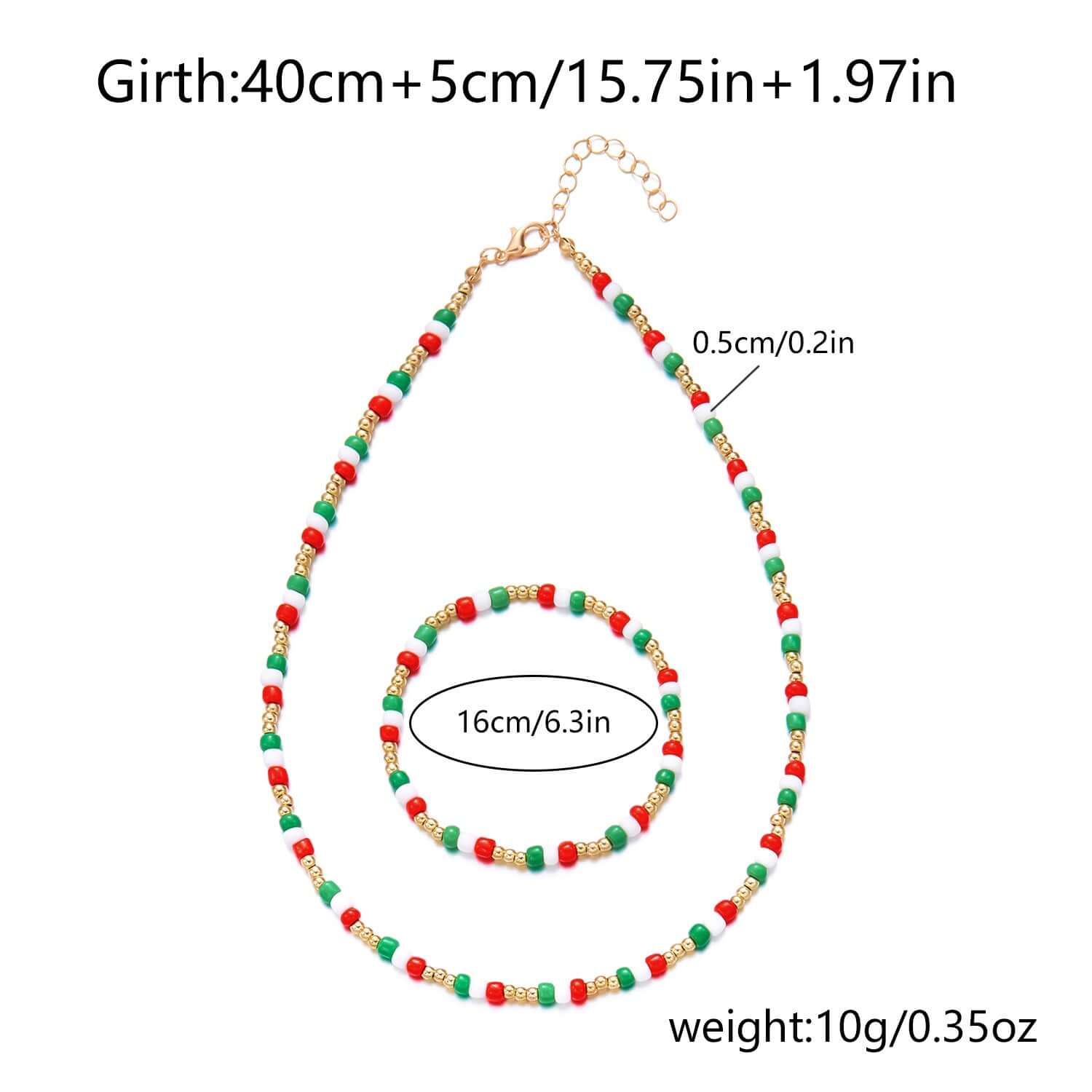 Vibrant Red Green Rainbow Seed Beads Christmas Jewelry Set - Choker Necklace & Bracelet | NC427 | Perfect for Holiday Parties, Gift Giving & Festive Outfits