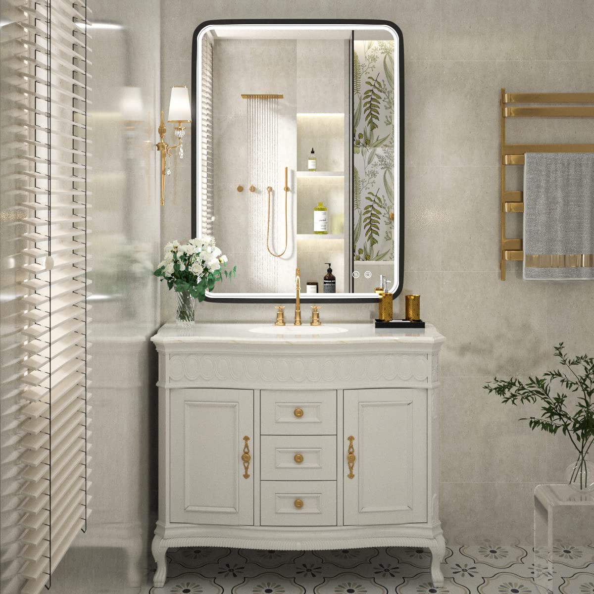 36x28 Inch LED Bathroom Mirror with Light - Black Metal Frame Anti-Fog Vanity Mirror, Dimmable Touch Switch for Wall Mount (Horizontal/Vertical) | Perfect for Makeup, Shaving & Home Decor
