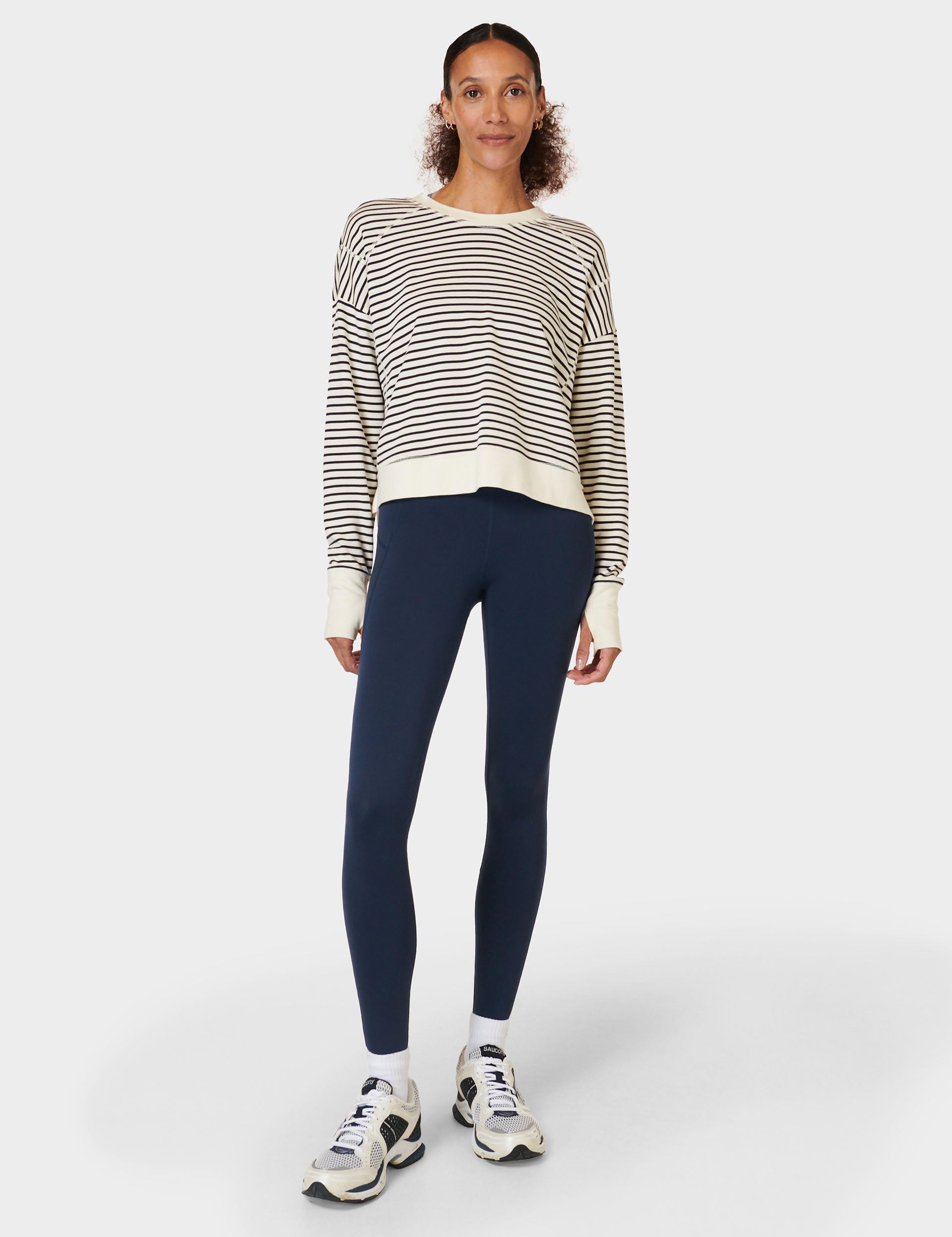 After Class Crop Sweatshirt - Lily White Stripe | Women's Casual Pullover Hoodie for School, Gym & Streetwear Fashion