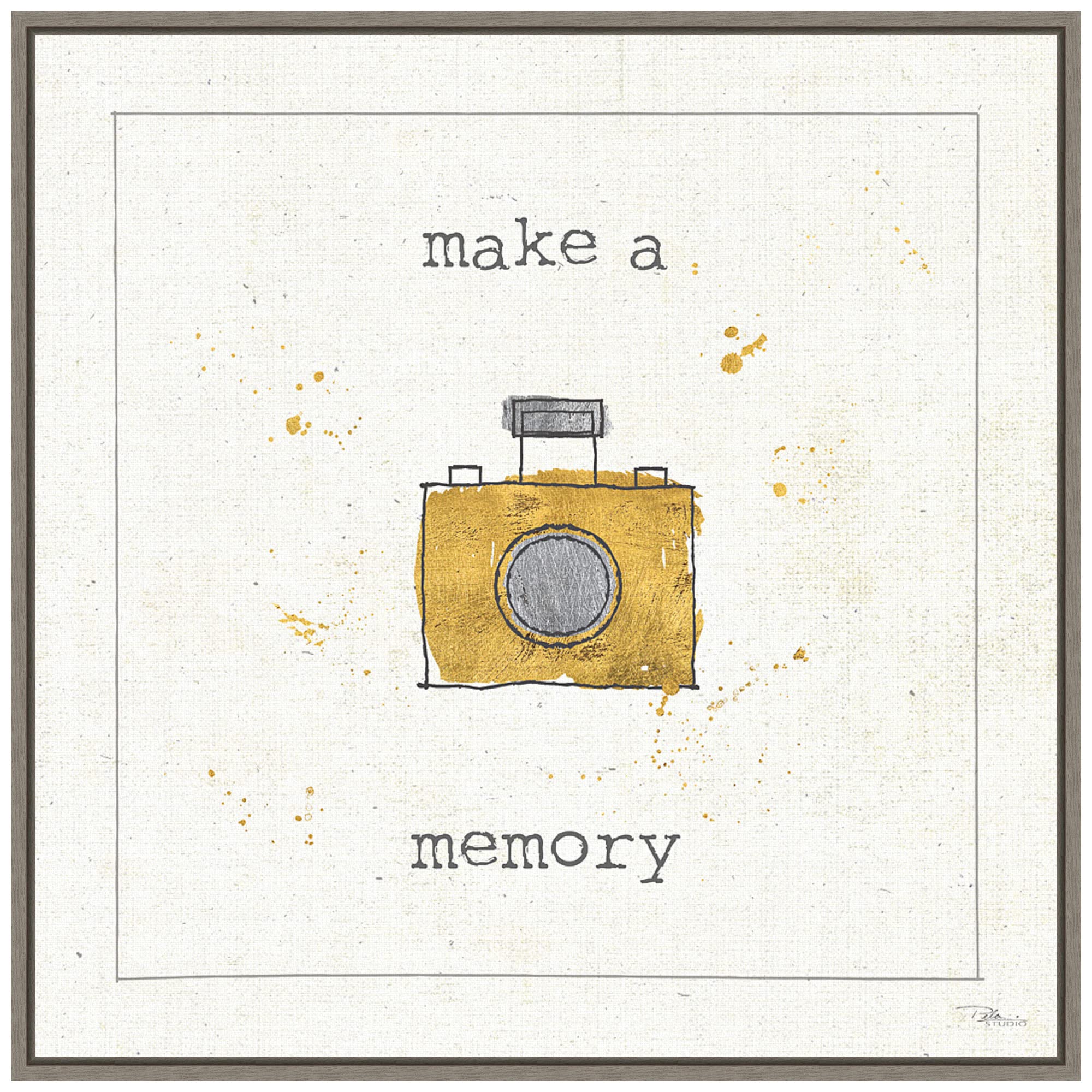 Amanti Art Framed Canvas Wall Art Print - 'Lil Memos Make a Memory' by Pela Studio, 22x22 Inches, Sylvie Greywash Frame - Perfect for Living Room, Bedroom & Office Decor