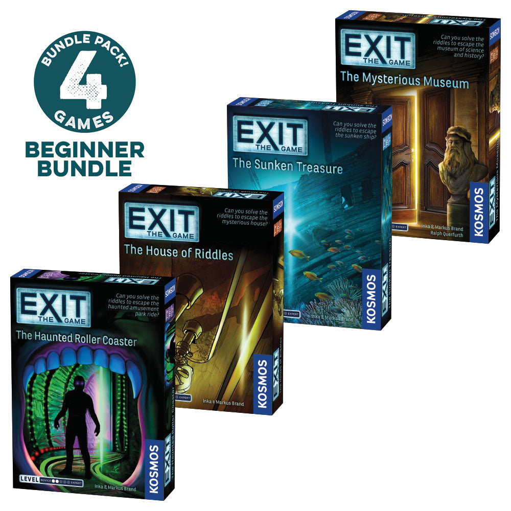 EXIT: The Game - Beginner Bundle | 4 Escape Room Adventures: The Haunted Roller Coaster, Sunken Treasure, Mysterious Museum & House of Riddles | Perfect for Family Game Nights & Team Building Activities