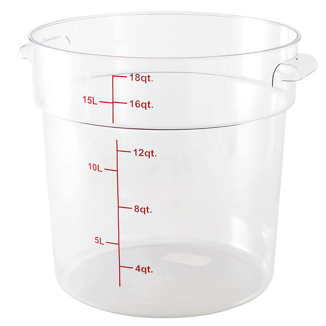Restaurantware Met Lux 18 Quart (17 Liter) Clear Plastic Food Storage Containers - Set of 10 Round Commercial Food Prep Buckets with Volume Markers, Lids Sold Separately - Ideal for Restaurant Kitchen, Catering, Bulk Food Storage & Space-Saving Organization