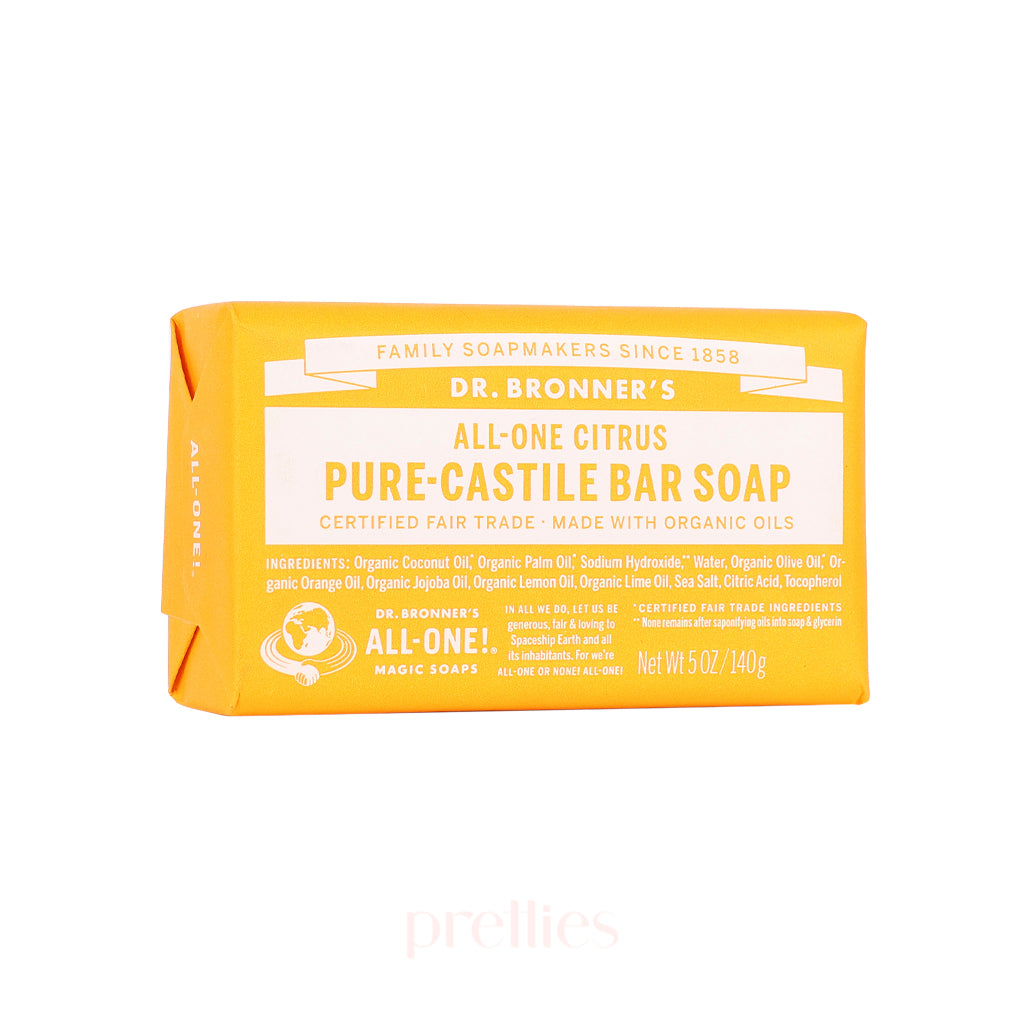 Dr. Bronner's Organic Citrus Bar Soap - 140g, All-in-One, Vegan, Fair Trade, for Face, Body & Hair - Perfect for Travel, Gym & Eco-Friendly Home Use