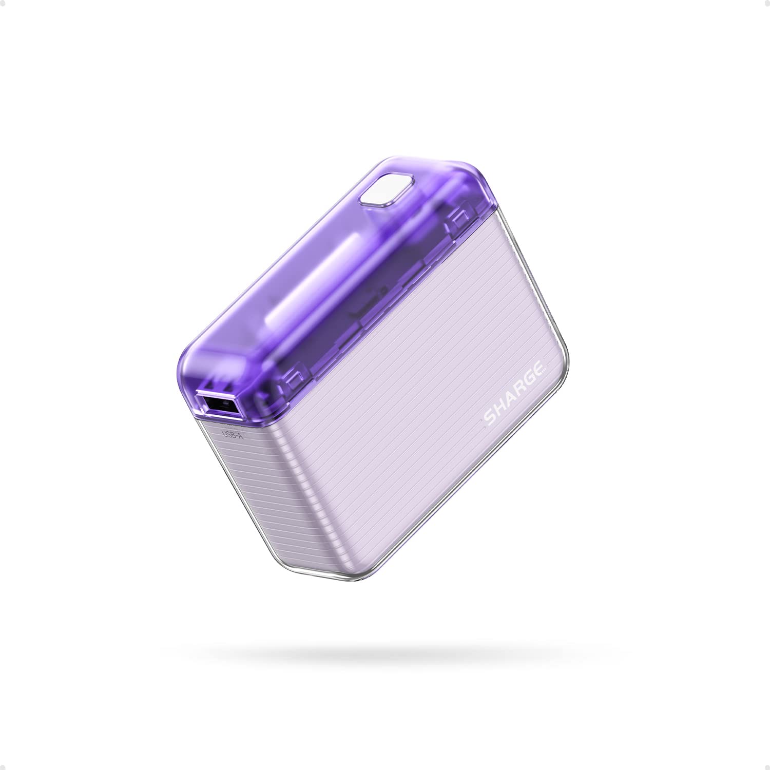 Shargeek Flow 10000mAh Portable Charger - 20W USB-C Fast Charging Power Bank with Dual Output | Compatible with iPhone 15/15 Pro/14, Galaxy S24, iPad | Perfect for Travel, Camping & Emergency Charging (Purple)