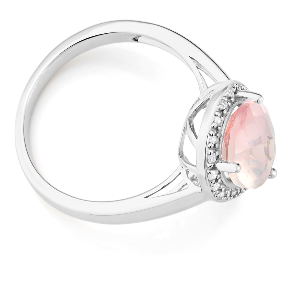 9ct White Gold Rose Quartz & Diamond Dress Ring for Women - Elegant & Romantic Jewelry for Weddings, Anniversaries & Special Occasions