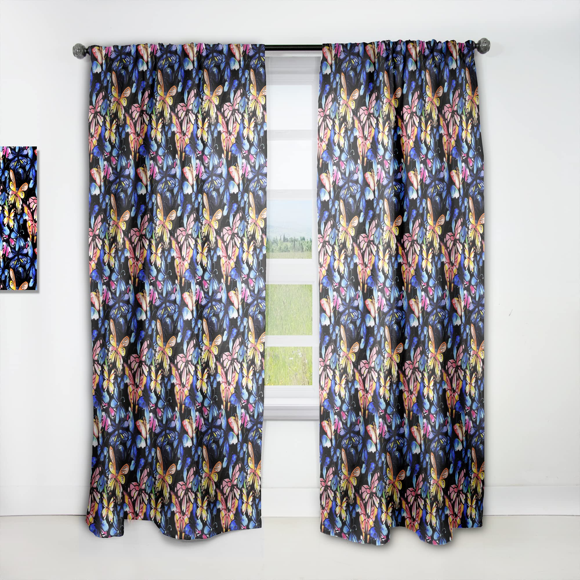 DesignQ Watercolor Butterfly Pattern Thermal Insulated Curtains - Single Panel 52x95 Inch - Elegant Window Treatments for Bedroom & Living Room | Perfect for Home Decor, Light Filtering & Privacy
