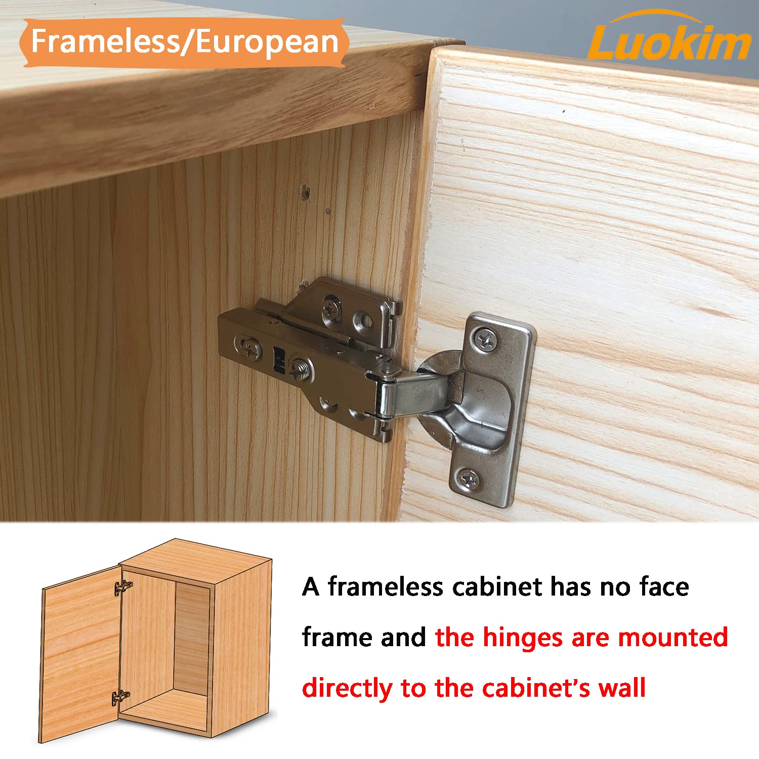 2-Pack 110 Degree Frameless Cabinet Door Concealed Hinges - Full Overlay, 35mm Cup Nickel Plated Door Hinges for Kitchen Cabinets, Wardrobes & Furniture Installation