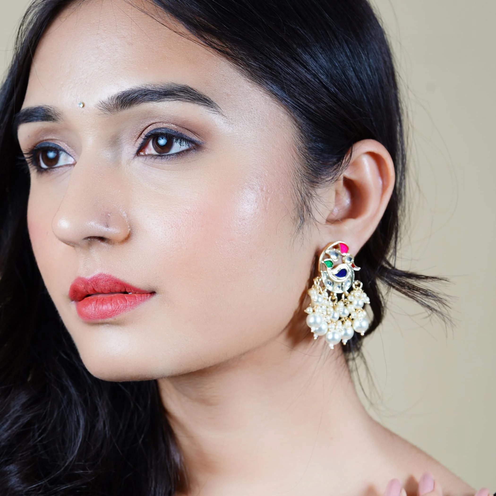 Indian Peacock Jhumka Earrings for Women - Golden Tone Faux Pearl Chandbali Dangle Earrings | Bollywood Style Bridal Jewelry | Perfect Gift for Her, Wedding Party & Special Occasions