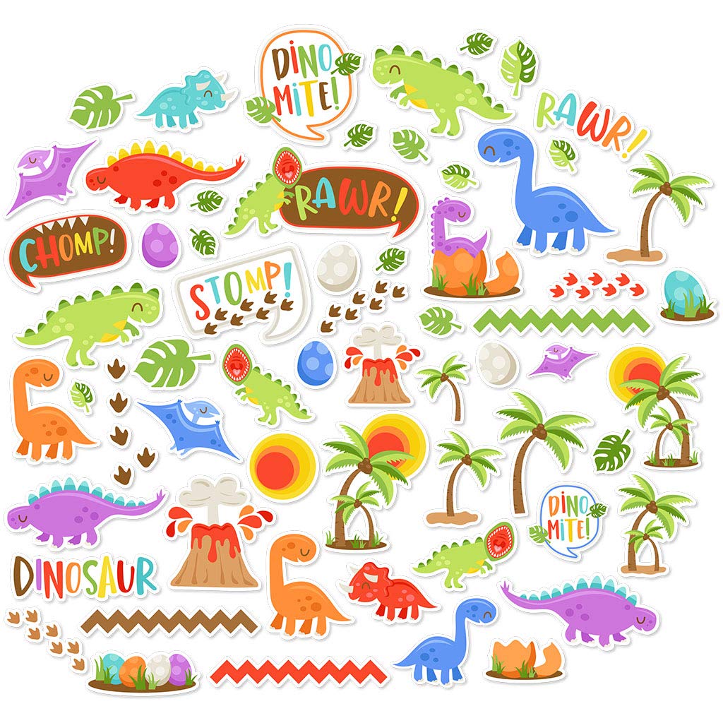 Dinosaur Die Cuts for Scrapbooking - 60+ Pre-Cut Cardstock Shapes - Dino Mite Design by Miss Kate Cuttables - Perfect for DIY Cards, Albums & Kids Crafts