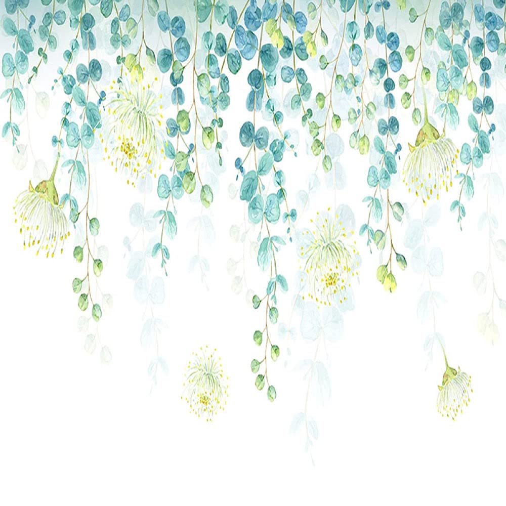 Modern Green Cartoon Flower Vine Leaf Pattern Self-Adhesive Wallpaper - Peel and Stick Removable Contact Paper Mural Vinyl for Bedroom & Living Room Decor (208x146cm) - Perfect for Nursery, Dorm, Office & Home Renovation