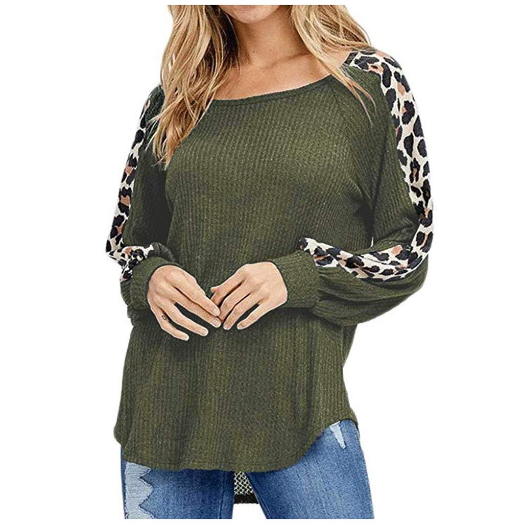 Women's Long Sleeve Waffle Knit Tops - Leopard Print Oversized Tunic Sweater Shirt | Fall Casual Pullover for Layering, Workwear & Weekend Outfits