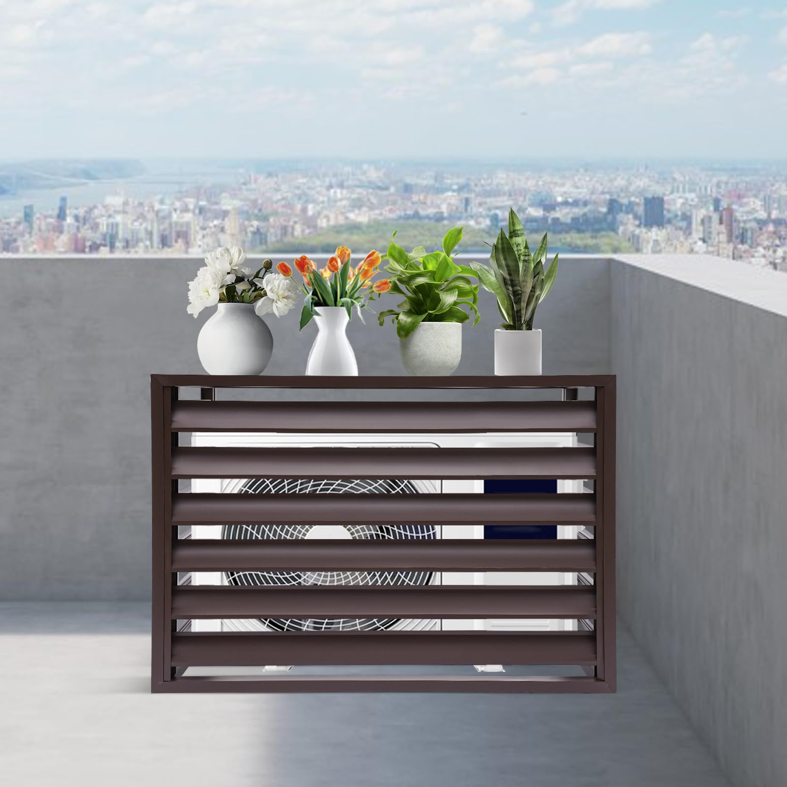 Outdoor AC Unit Privacy Fence Cover - 40x20x28in Coffee Color Air Conditioner Screen for Backyard, Patio & Home Exterior Protection