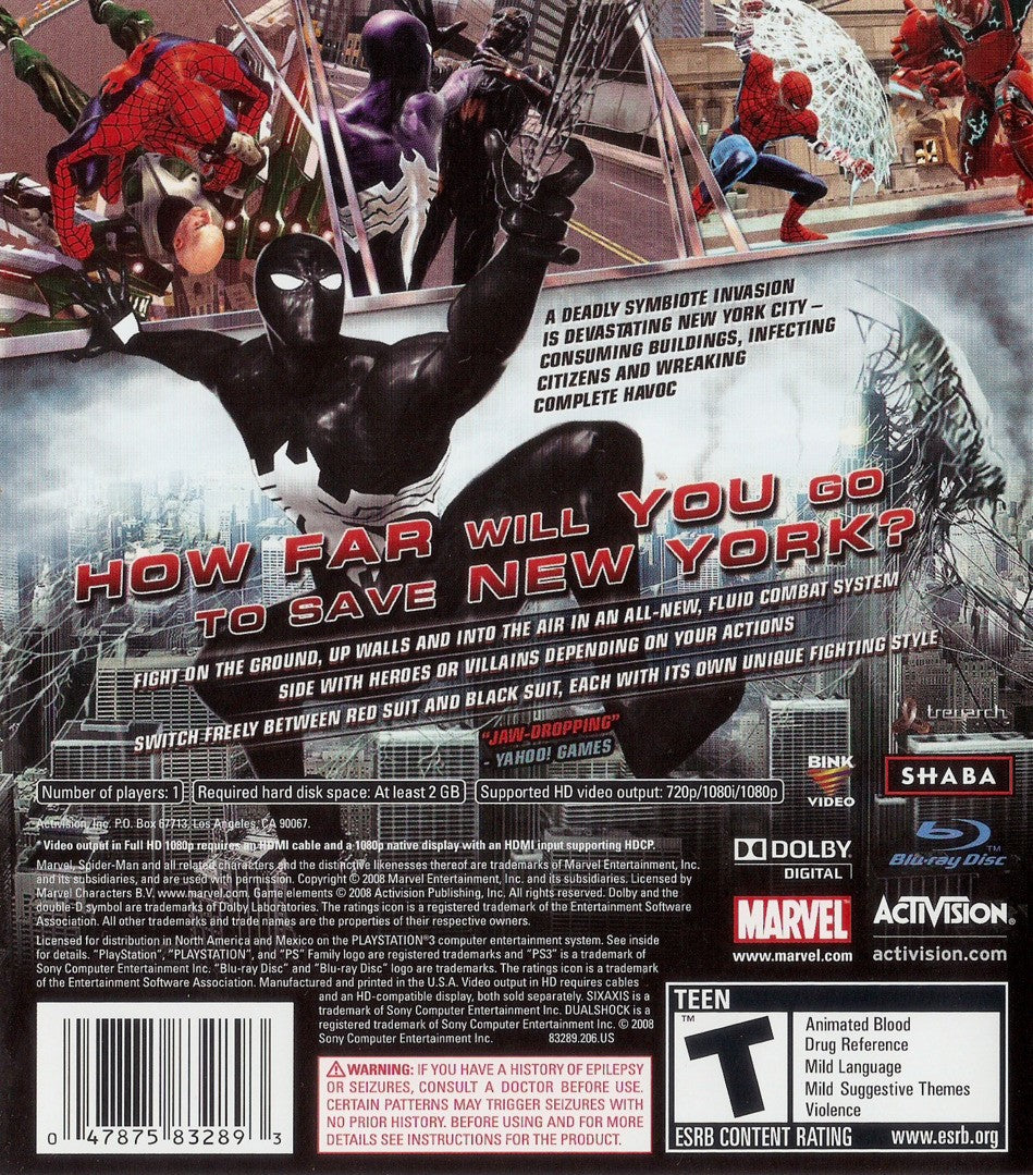 Spider-Man: Web of Shadows - PS3/Xbox 360 Action-Adventure Game | Marvel Superhero Video Game for Kids & Adults | Perfect for Gaming Nights & Superhero Fans