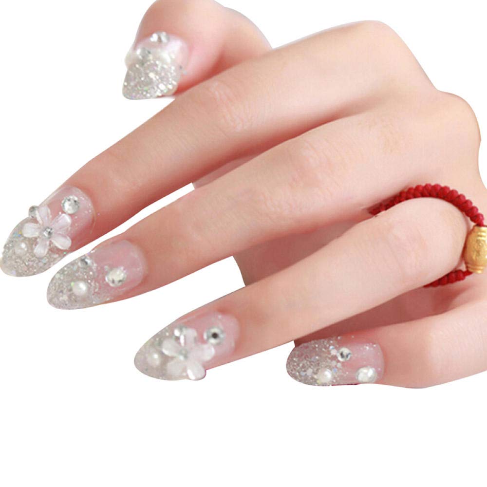 24pcs 3D Bridal Wedding False Nails with White Pearl Flower Design - Artificial Nail Tips for Nail Art & Beauty - Perfect for Weddings, Parties, and Special Occasions