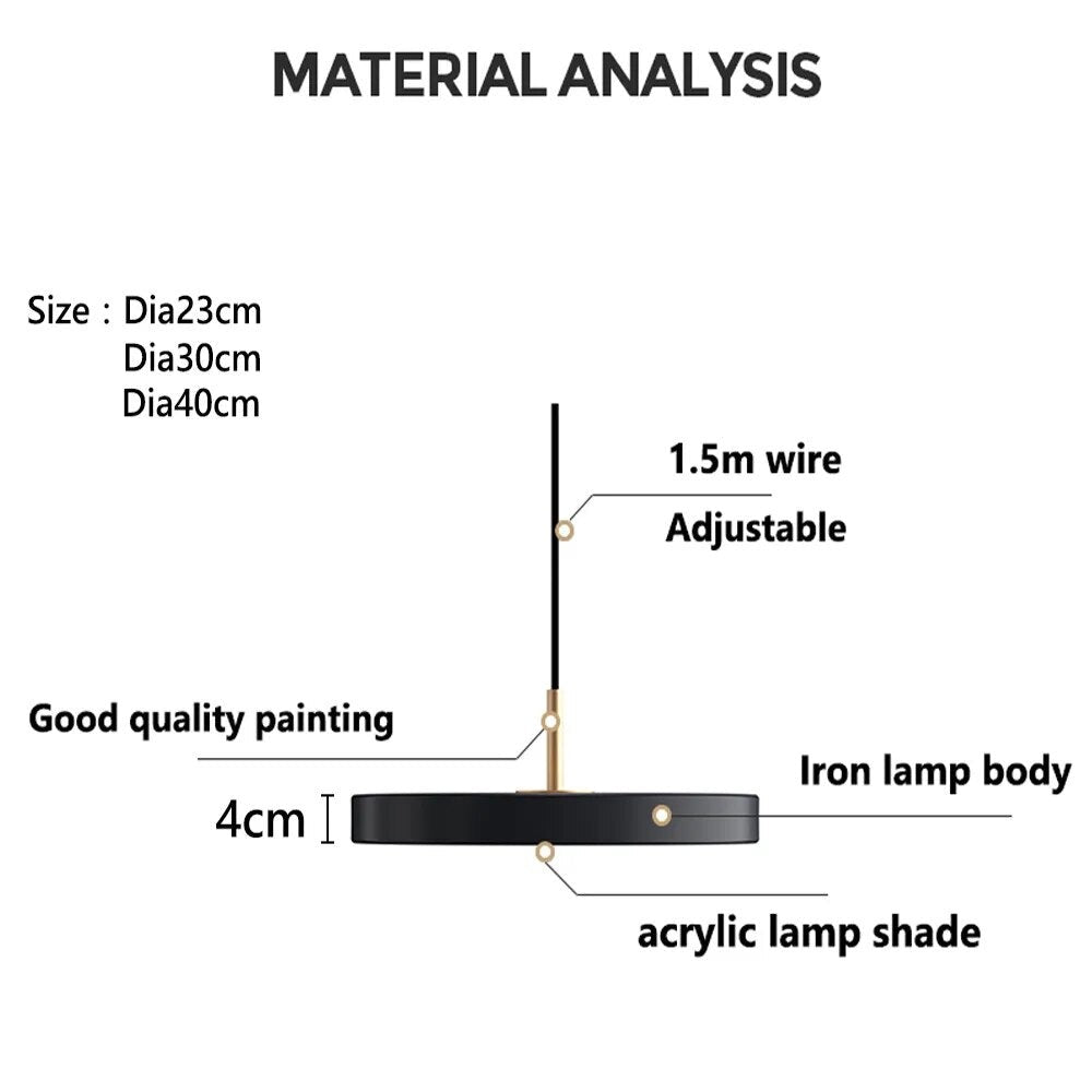 Minimalist Metal Plate Asteria Pendant Light - Modern Ceiling Hanging Lamp for Dining Room, Kitchen, Bedroom & Living Room Decor