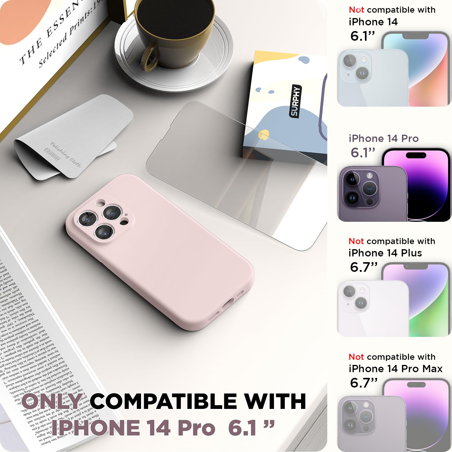 Premium Liquid Silicone Phone Case for iPhone 14 Pro (6.1 inch 2022 Model) - Soft Gel Rubber Cover with Camera Protection & Microfiber Lining - Pink | Slim Protective Case for Everyday Use, Work & Travel