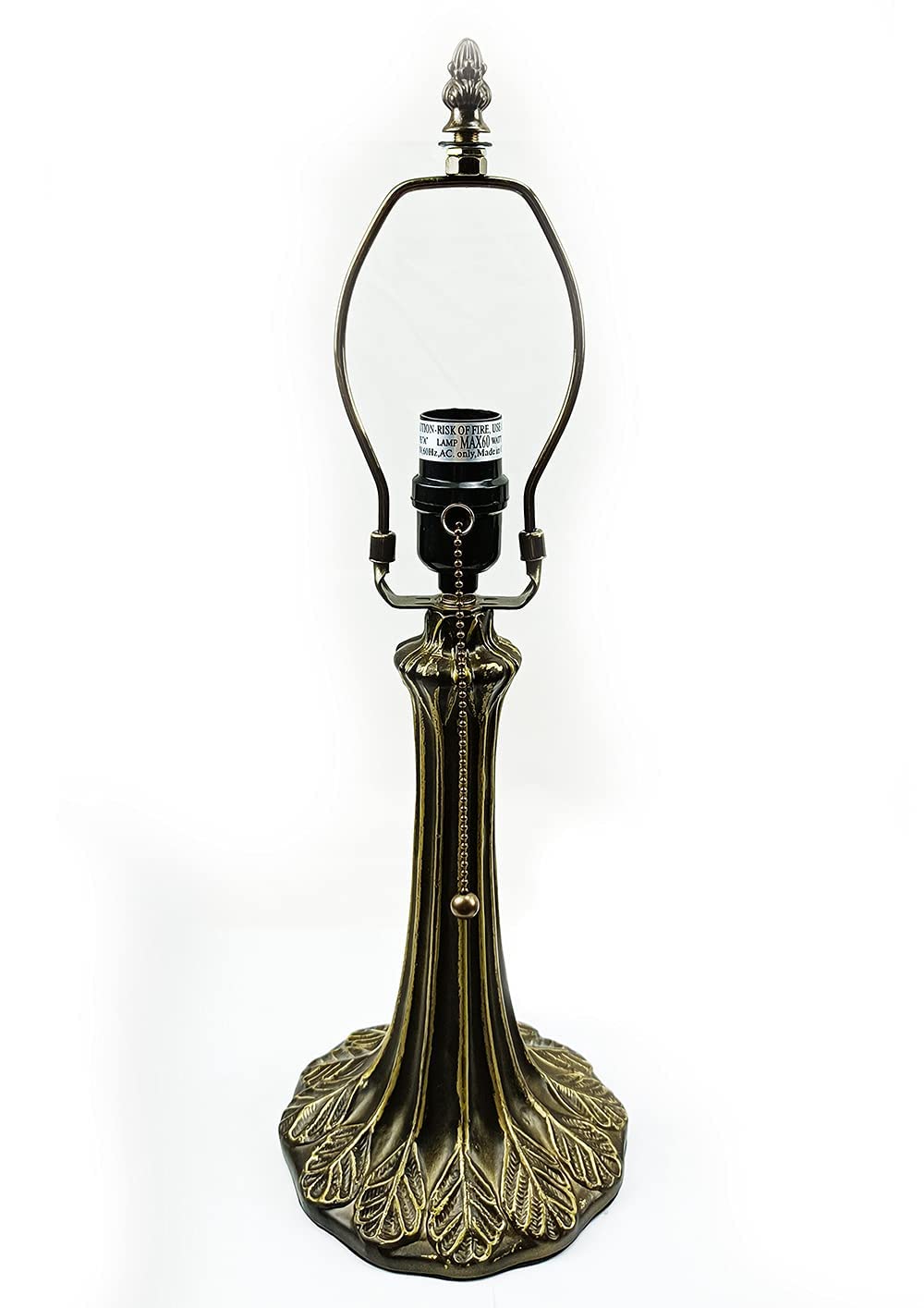Vintage Tiffany Lamp Holder - Antique Brass Alloy Base with 1-Zipper Socket & Button Switch Wire (NA0013) - Perfect for Home Decor, Living Room, Bedroom & Office Lighting