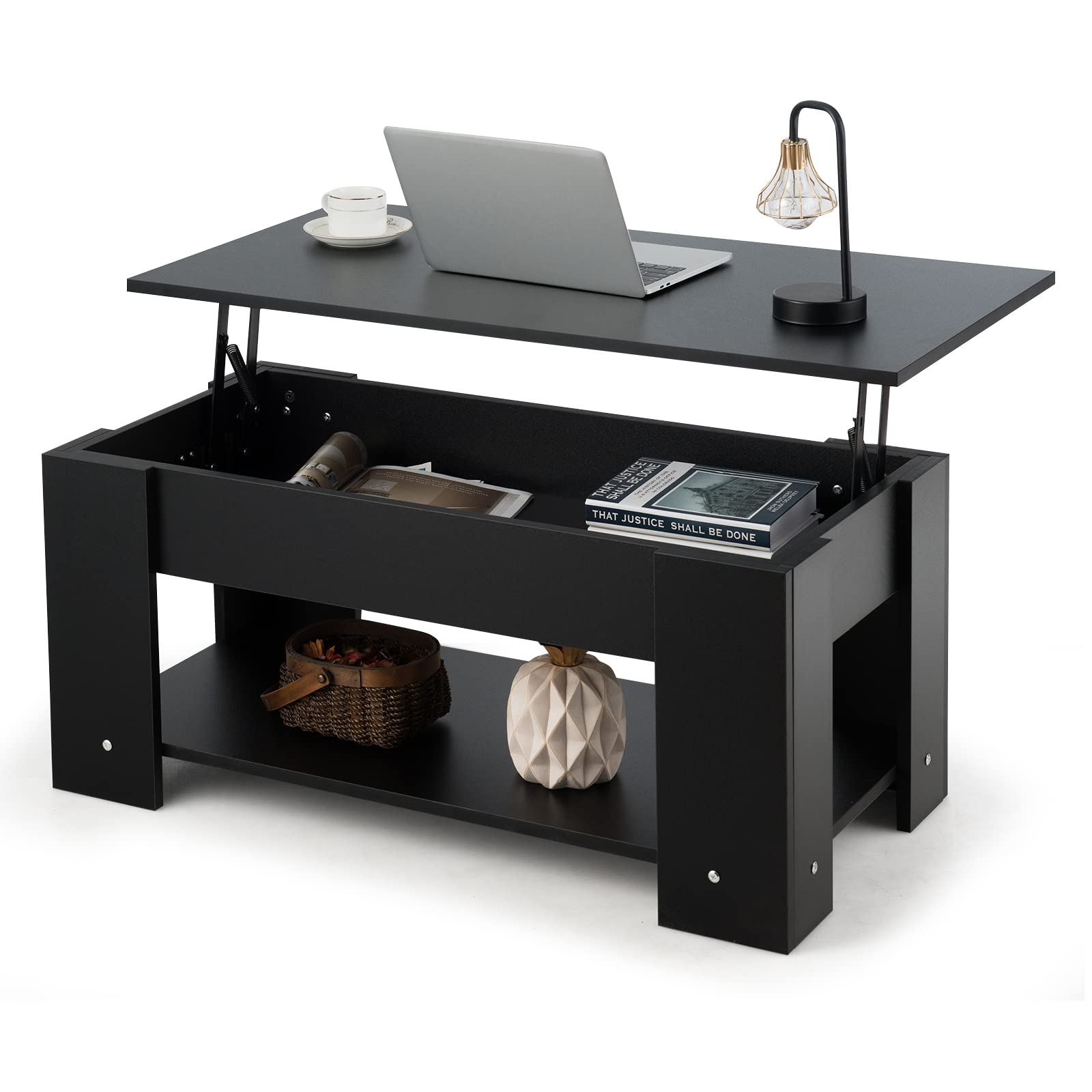 Tangkula Lift Top Coffee Table with Hidden Storage - 38.5 x 29 x 22 Inch Compact Cocktail Table for Small Spaces - Perfect for Living Room, Bedroom & Office (Black)