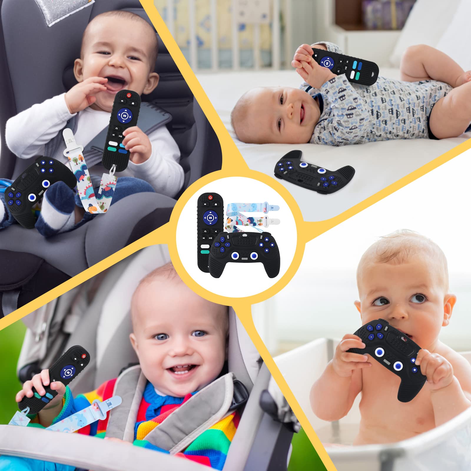 Baby Teething Toys for 0-12 Months - 2 Pack Silicone Remote Control Chew Toys for Infants & Toddlers | BPA-Free, Freezable Teether for Gum Pain Relief | Perfect Newborn Gift for Boys & Girls (Great for Soothing Sore Gums During Playtime & Travel)