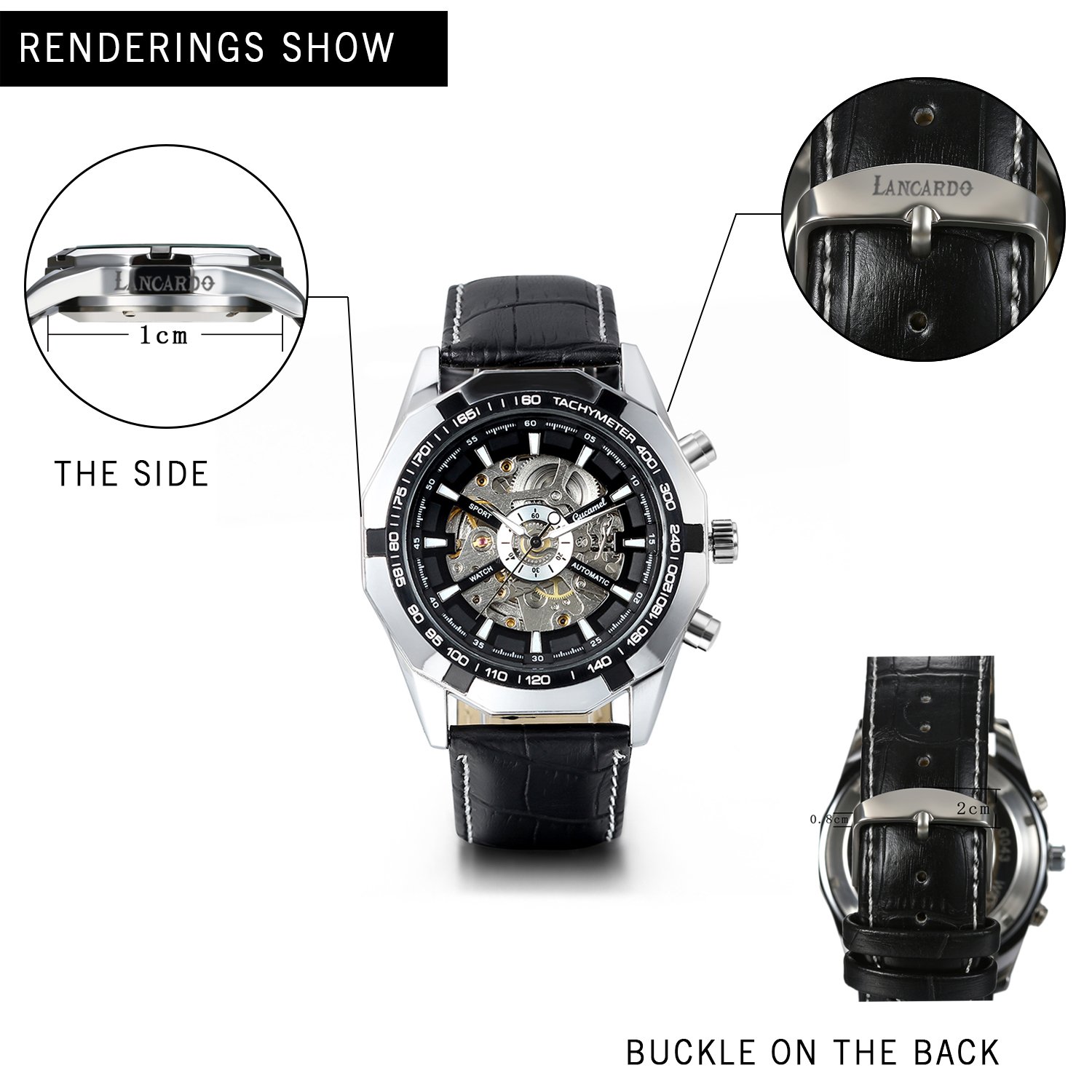 Lancardo Skeleton Dial Automatic Mechanical Men's Watch - Stainless Steel Bracelet, Round Case, Luxury Timepiece with Gift Box - Perfect for Business, Formal Events & Gifts