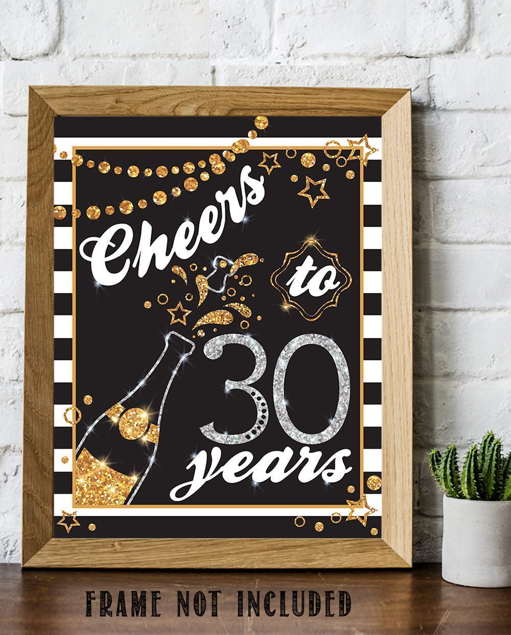 Cheers To 30 Years Champagne Print - Retro Black & White 11x14 Unframed Art Poster with Gold Glitter | Perfect for 30th Birthday Decor, Anniversary Gifts & Reunion Party Supplies | Wall Art for Home, Office & Celebration Decorations