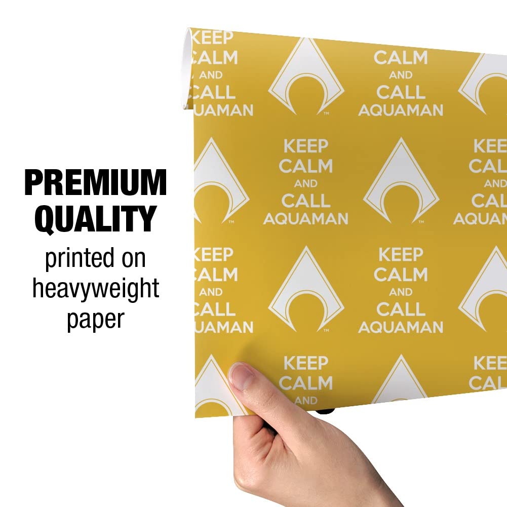 Aquaman Keep Calm and Call Superhero Gift Wrap Paper Rolls - DC Comics Themed Wrapping for Birthday, Christmas & Party Presents - Perfect for Superhero Fans & Comic Book Lovers