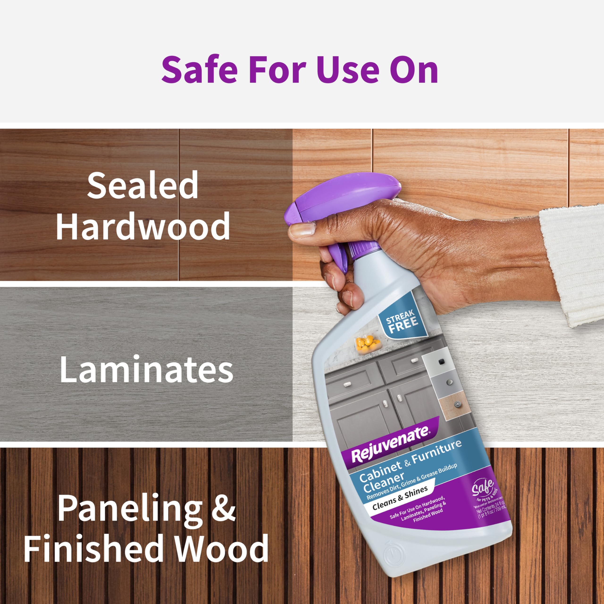 Rejuvenate Cabinet & Furniture Cleaner – 24 oz | Removes Dirt, Grime & Grease | Restores Shine | Safe for Wood, Laminate & More | Perfect for Kitchen Cabinets, Tables & Home Furniture