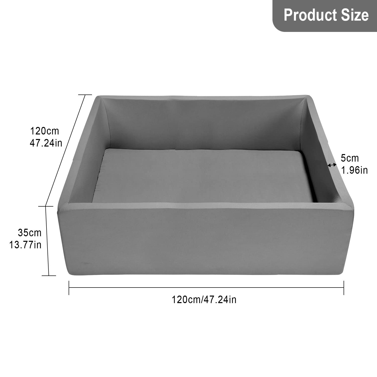 TRENDBOX Extra Large Ball Pit - 47.2x47.2x13.8in Foam Play Area for Toddlers & Kids (Balls Not Included) - Dark Gray | Indoor Playroom, Daycare, Birthday Party, Sensory Activity