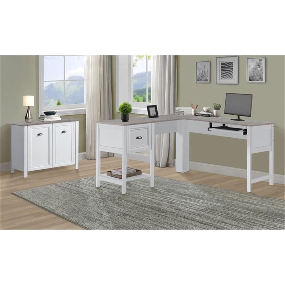 Saint Birch Ansel L-Shaped Transitional Wood Corner Desk in White - Home Office Workstation for Small Spaces, Gaming & Study Desk with Ergonomic Design