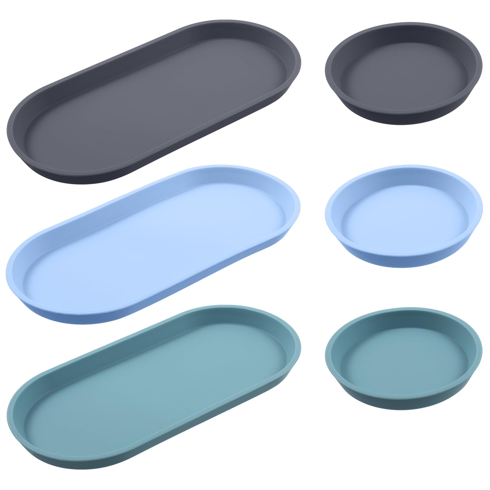 6-Piece Silicone Countertop Organizer Set - Kitchen Sink Tray for Soap Bottles, Bathroom Vanity Tray, Toilet Tank Tray, Desk Organizer & Jewelry Holder (3