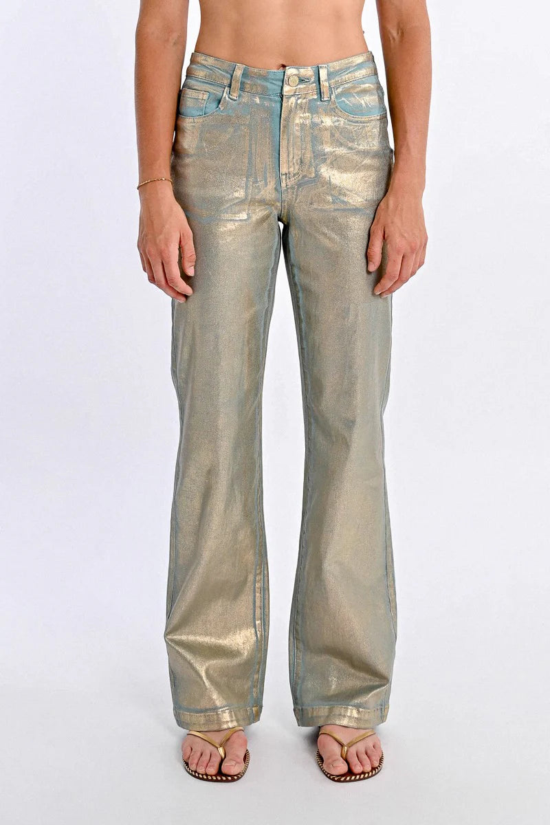 Coated Straight Pants for Women - Turquoise Waterproof Trousers | Office Wear, Casual Outfits & Rainy Day Fashion