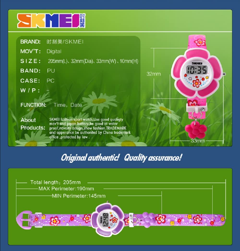 Flower Shape Digital Watch for Girls - Cute Cartoon Kids Watch with LED Display - Perfect for School, Playtime, and Birthday Gifts
