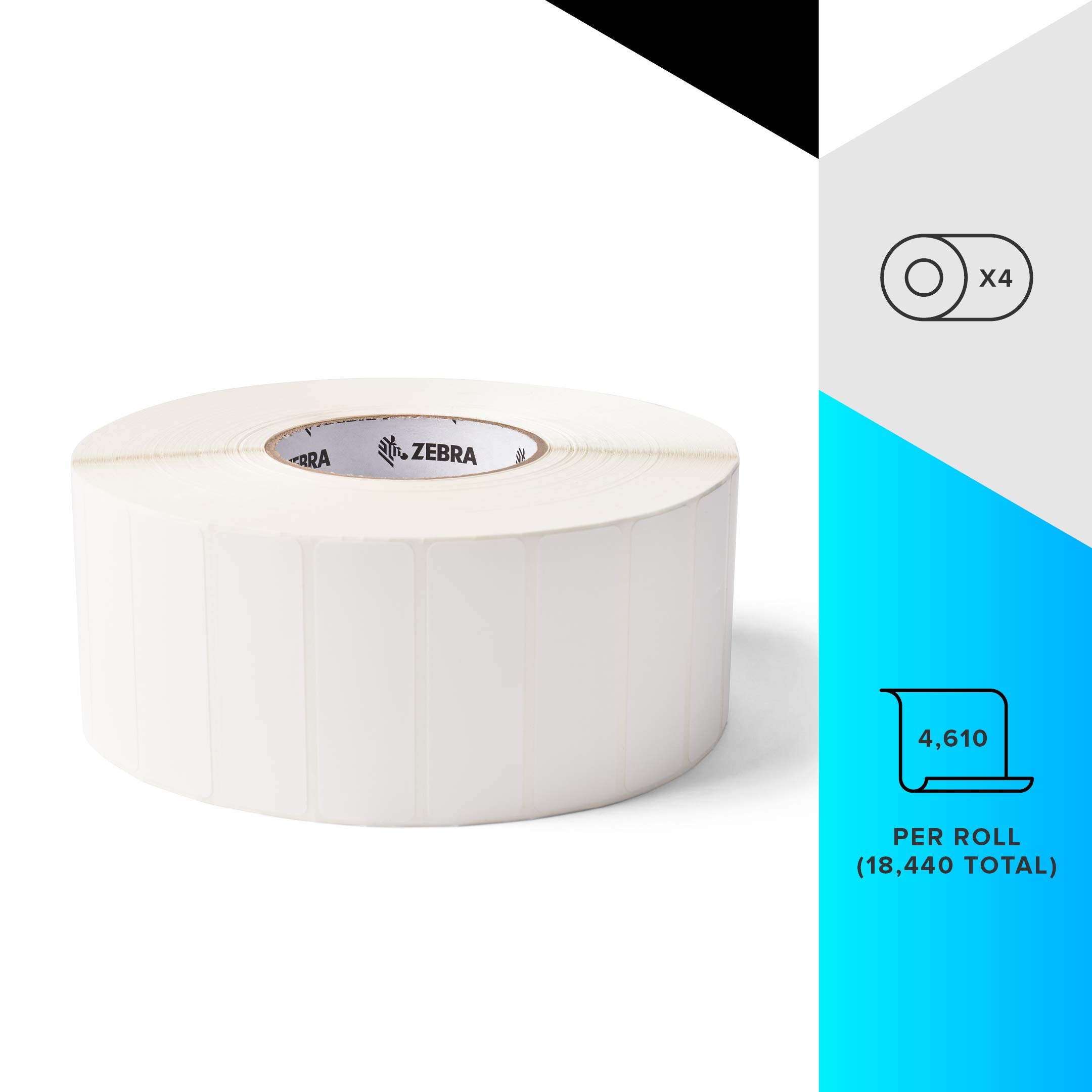 Zebra 3x1 Inch Thermal Transfer Polypropylene Labels - PolyPro 3000T Permanent Adhesive Shipping Labels (3-Inch Core, 4 Rolls) - Ideal for Warehouse, Logistics & Package Labeling - Model 10031658SP