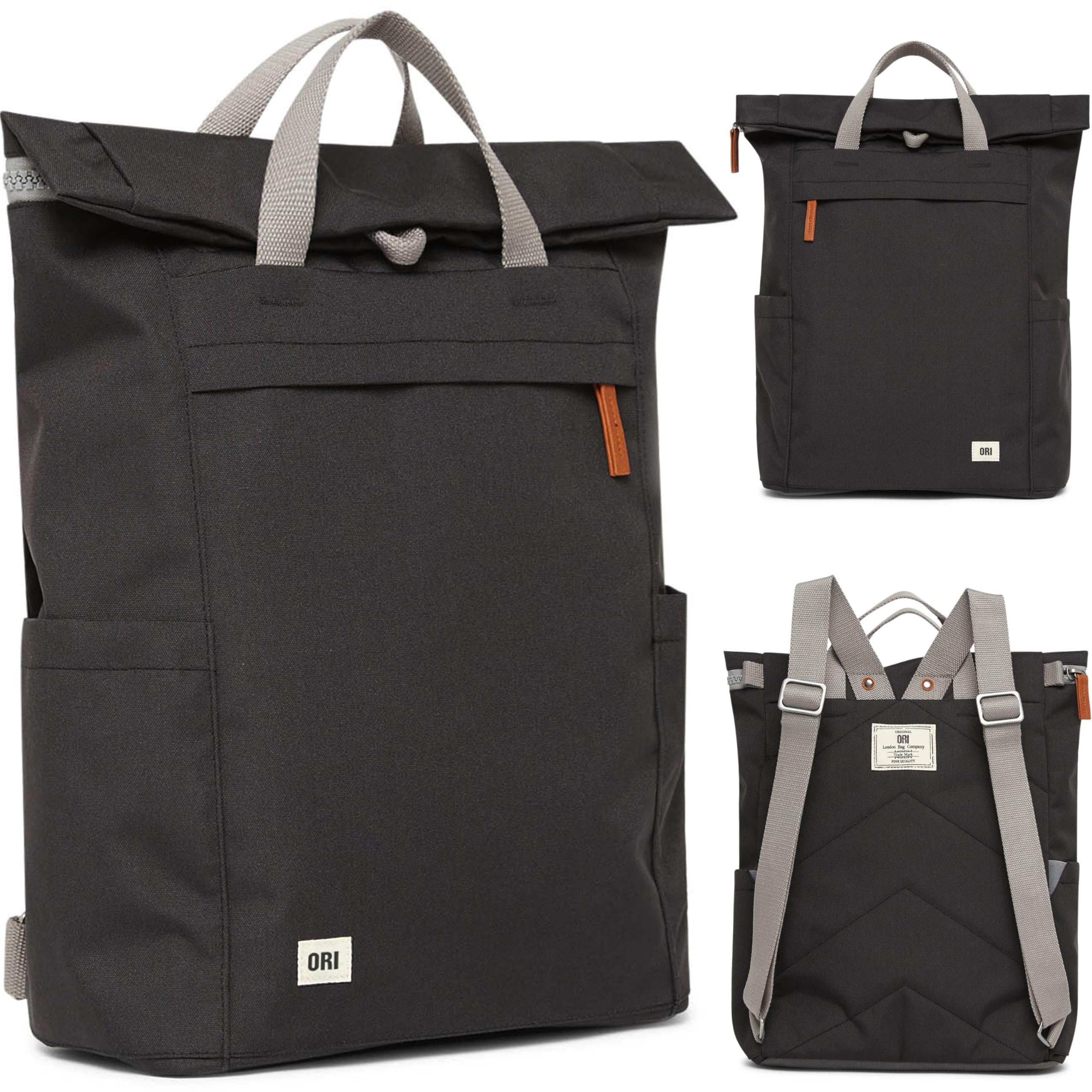 ORI LONDON Rolltop Backpack - Large Waterproof Travel Backpack with 15+ Pockets for Men & Women - Durable Finchley Ash Backpack for Hiking, Commuting & College Students