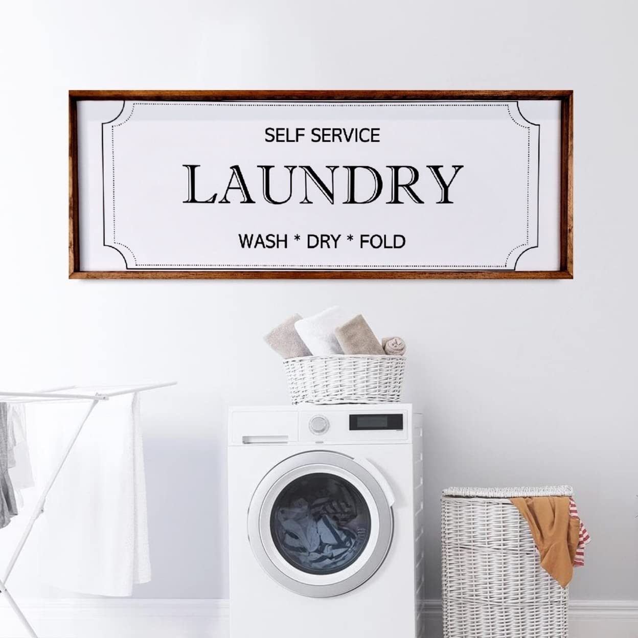 Vintage Laundry Room Wall Art - Framed Canvas Laundry Sign with Farmhouse Style - Funny Rustic Home Decor for Bathroom, Laundry Area & Kitchen - Perfect Housewarming Gift