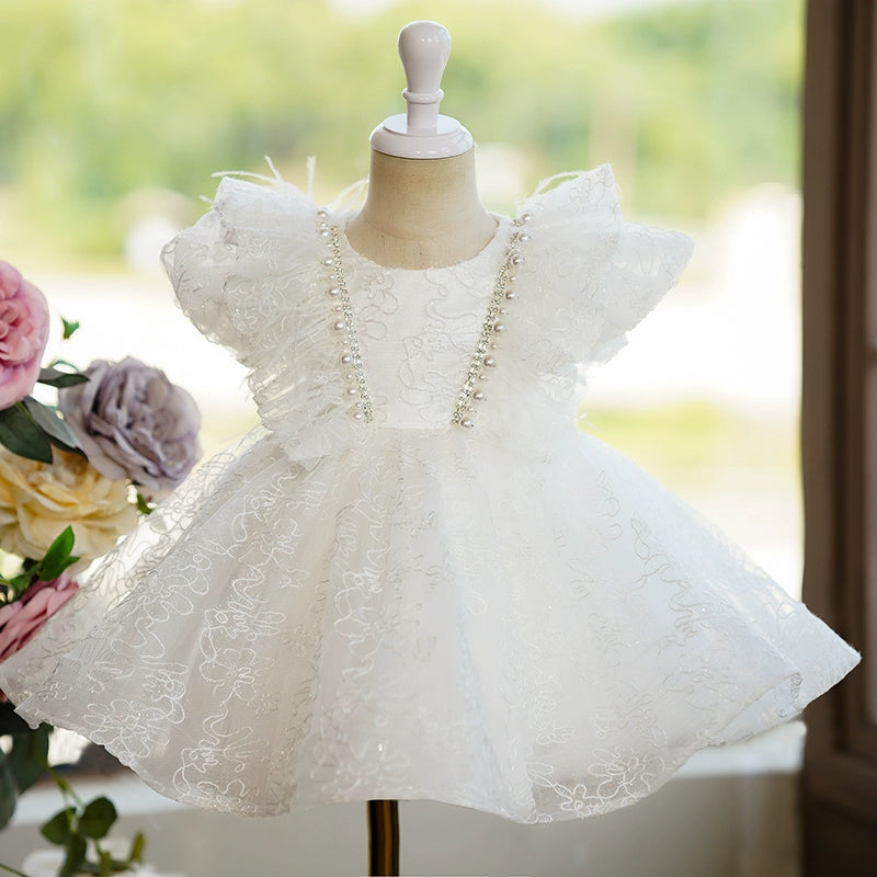 Elegant Flower Girl Dress with Embroidery and Fluffy Skirt - Toddler Princess Birthday Party Gown for Weddings, Pageants & Special Occasions