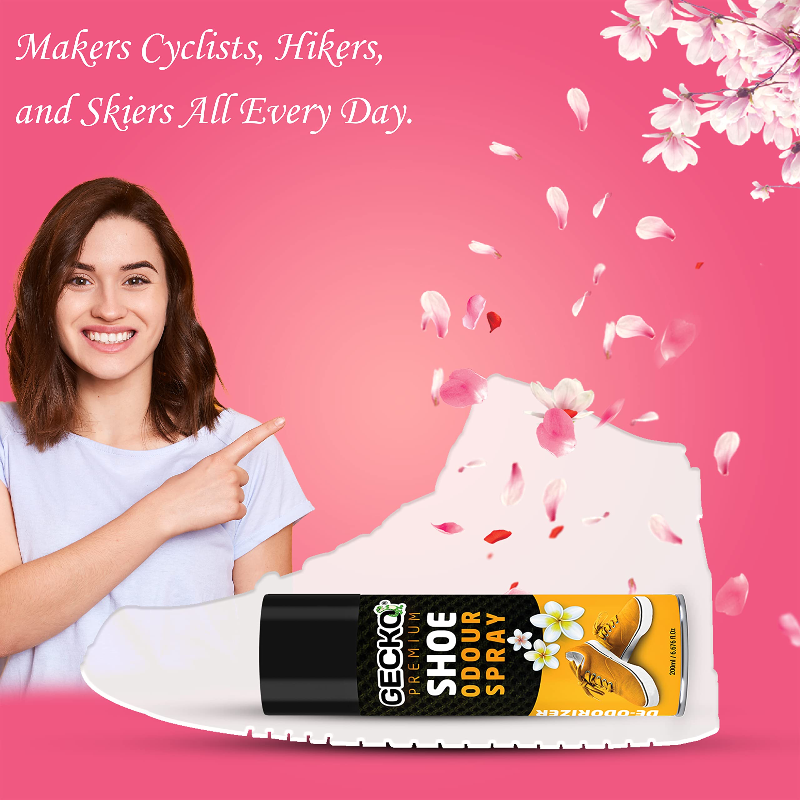 Gecko Natural Shoe Odor Eliminator Spray - 200ml | Plant-Based Foot & Shoe Deodorizer for Men & Women | Kills Bacteria & Neutralizes Bad Smells | Perfect for Gym Shoes, Work Boots & Sneakers | Pack of 1