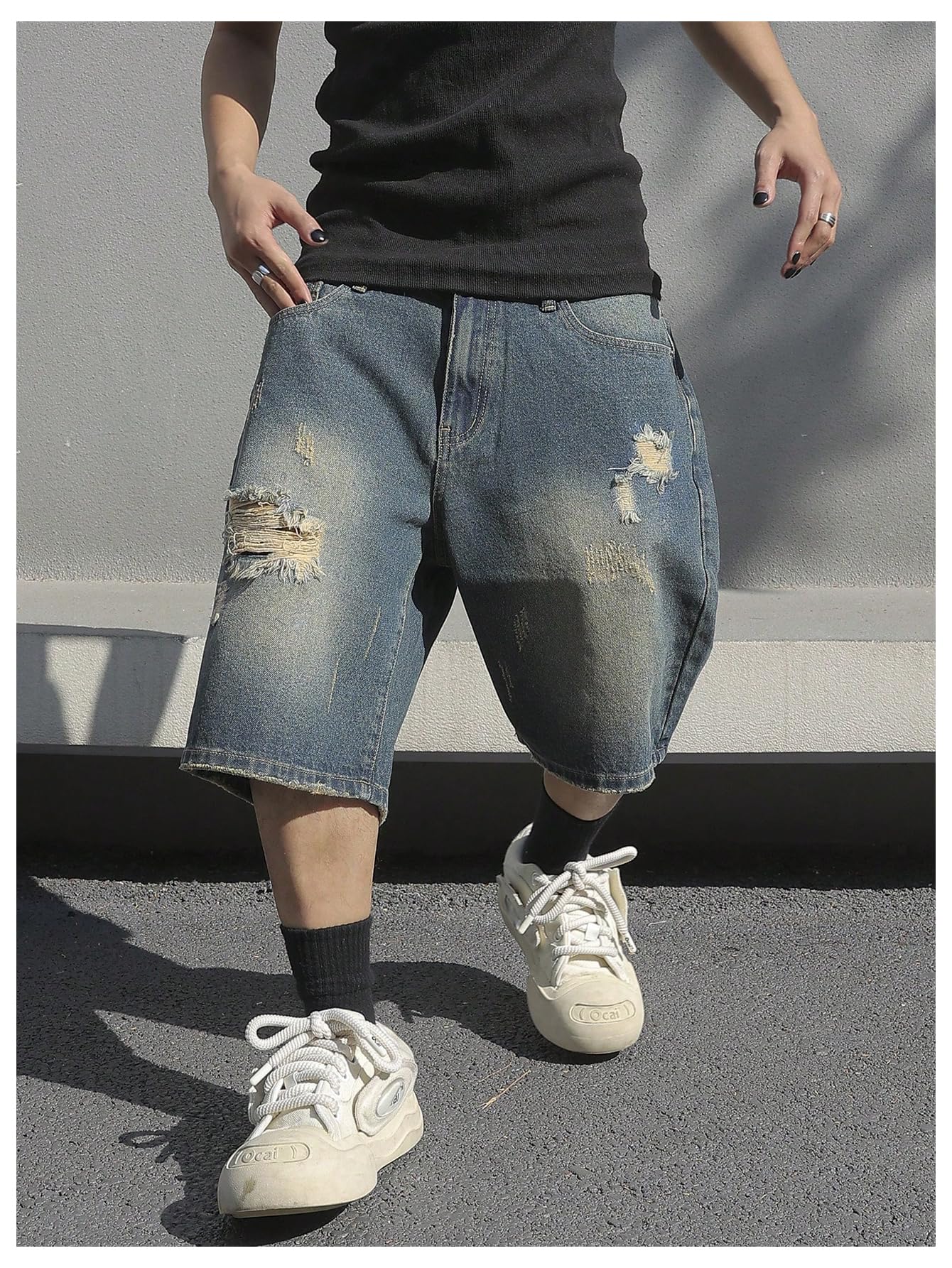 Verdusa Men's Baggy Bermuda Denim Shorts - Streetwear Jean Shorts with Pockets for Casual Wear, Summer Outfits & Beach Style