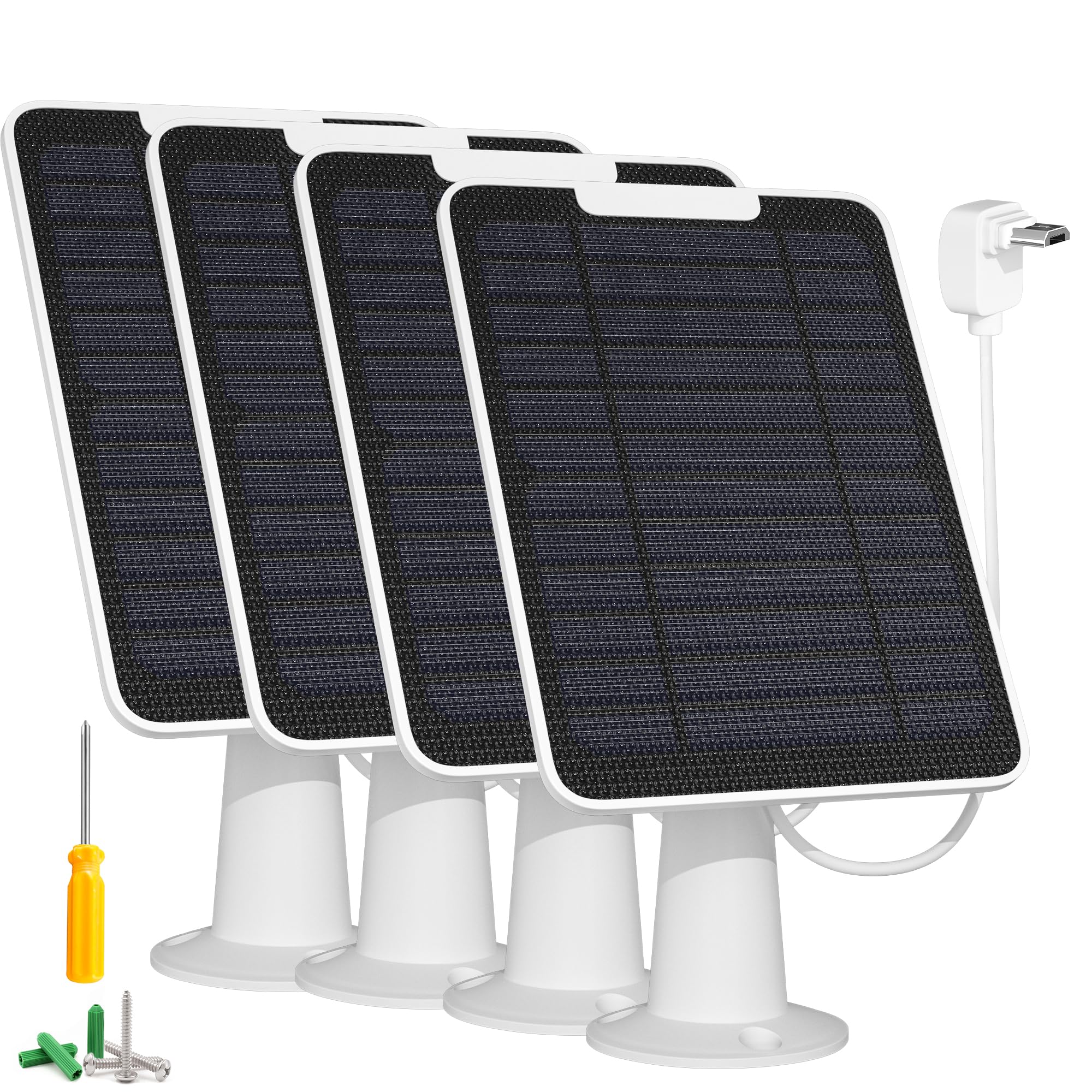 4 Pack 5W Arlo Essential Solar Panel Charger with 10ft IP65 Waterproof Cable - Micro USB Compatible with Arlo Essential/XL Spotlight Cameras (Not for 2K/2nd Gen) - Perfect for Outdoor Security Camera Power Supply & Off-Grid Surveillance Systems