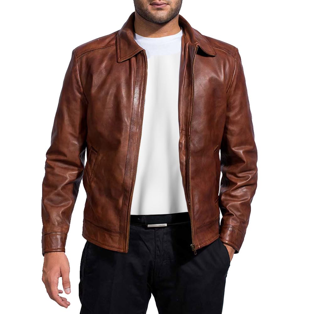 Men's Real Lambskin Leather Jacket - Classic Vintage Brown Biker Jacket for Men | Perfect for Motorcycle Riding, Casual Outfits & Winter Fashion