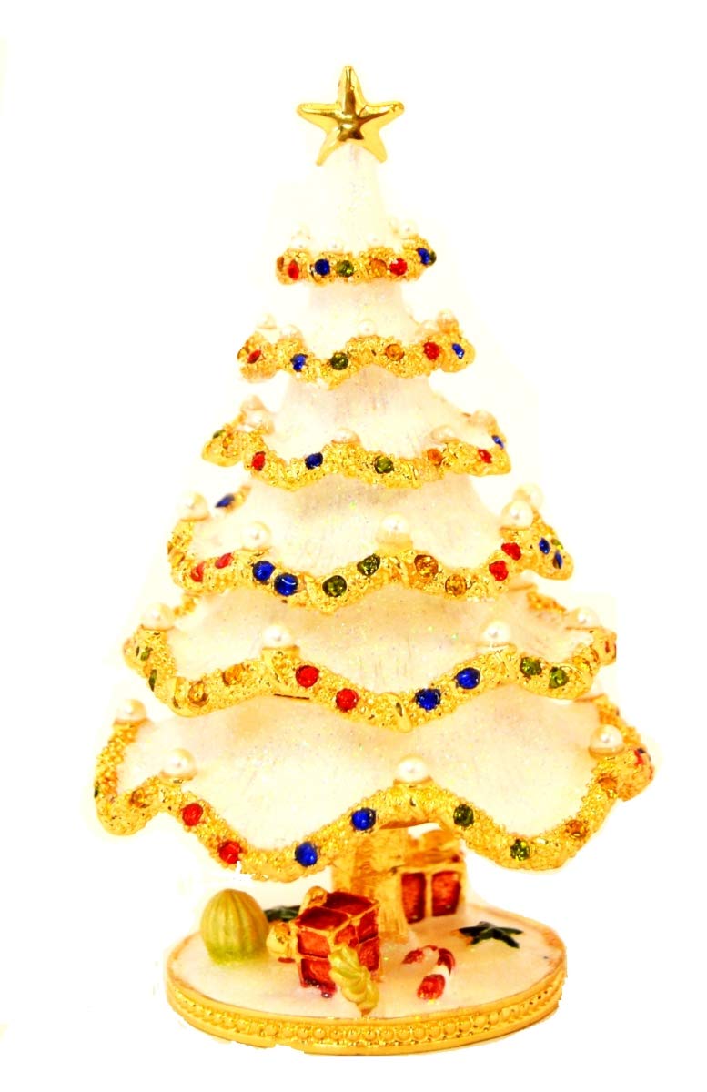 Swarovski Crystal & Faux Pearls Christmas Tree Trinket Box - Hand-Painted Green Enamel with Lovely Interior | Perfect for Holiday Decor, Gift Giving & Jewelry Storage (Ciel Collectables)