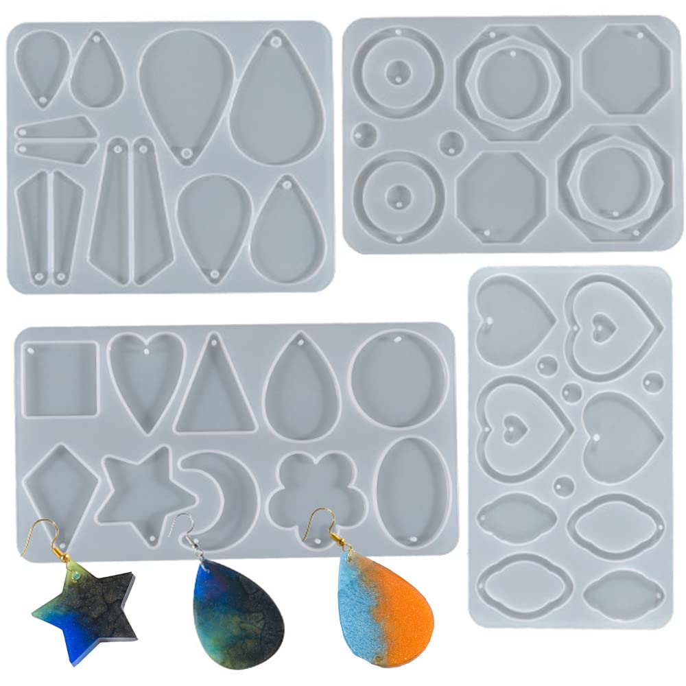 4-Piece Silicone Resin Molds for Pendant & Earrings - Heart & Star Shaped Drops with Holes for DIY Jewelry Making, Keychains & Craft Projects - Perfect for Handmade Gifts, Home Decor & Fashion Accessories