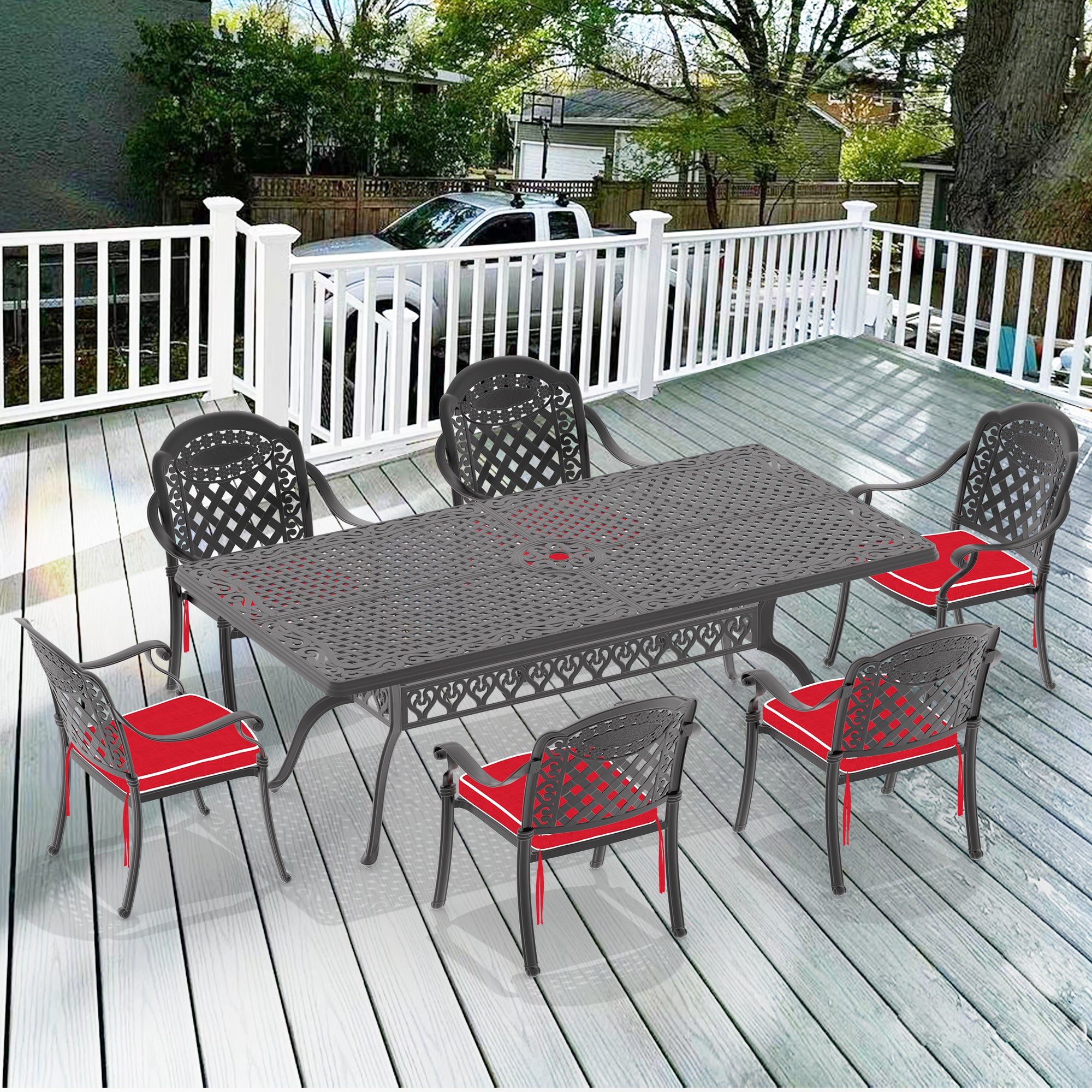 7-Piece Cast Aluminum Patio Furniture Set with Cushions (Random Colors) - Outdoor Dining & Lounge Set for Garden, Poolside, and Backyard Relaxation