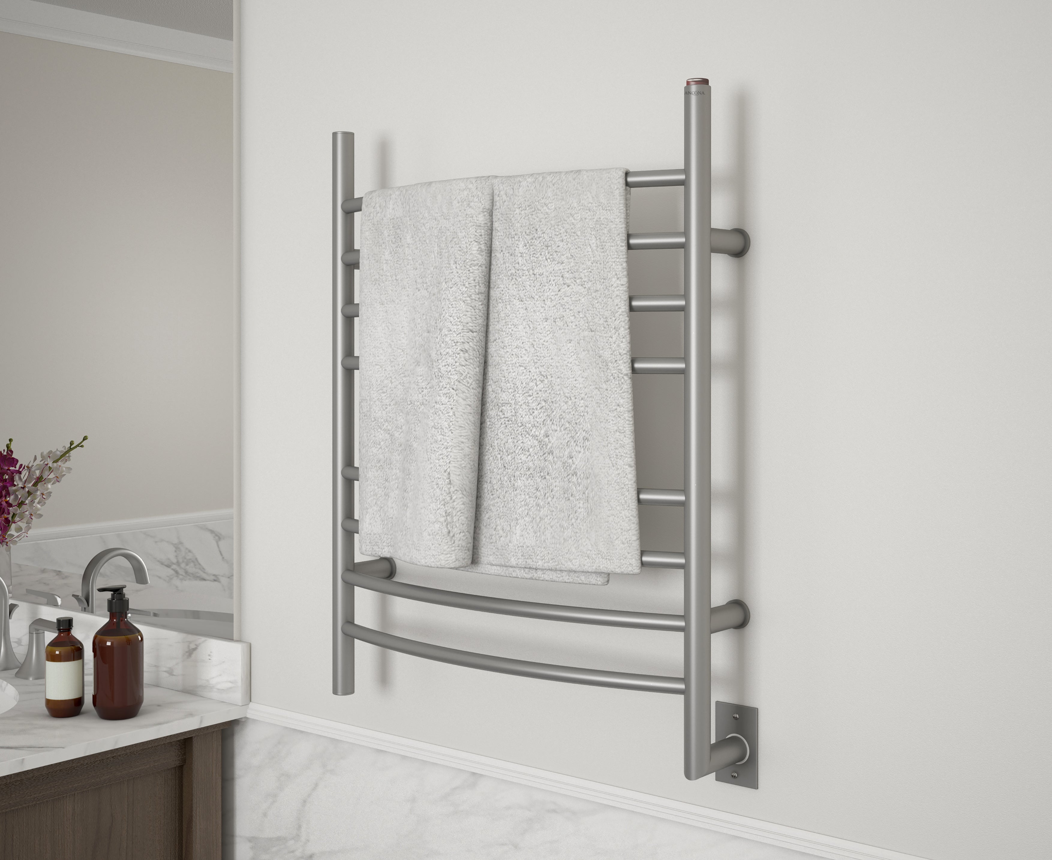 Premium 8 Ova Hardwire Curved Brushed Stainless Steel Towel Warmer - Heated Bathroom Towel Rack for Spa-Like Luxury at Home