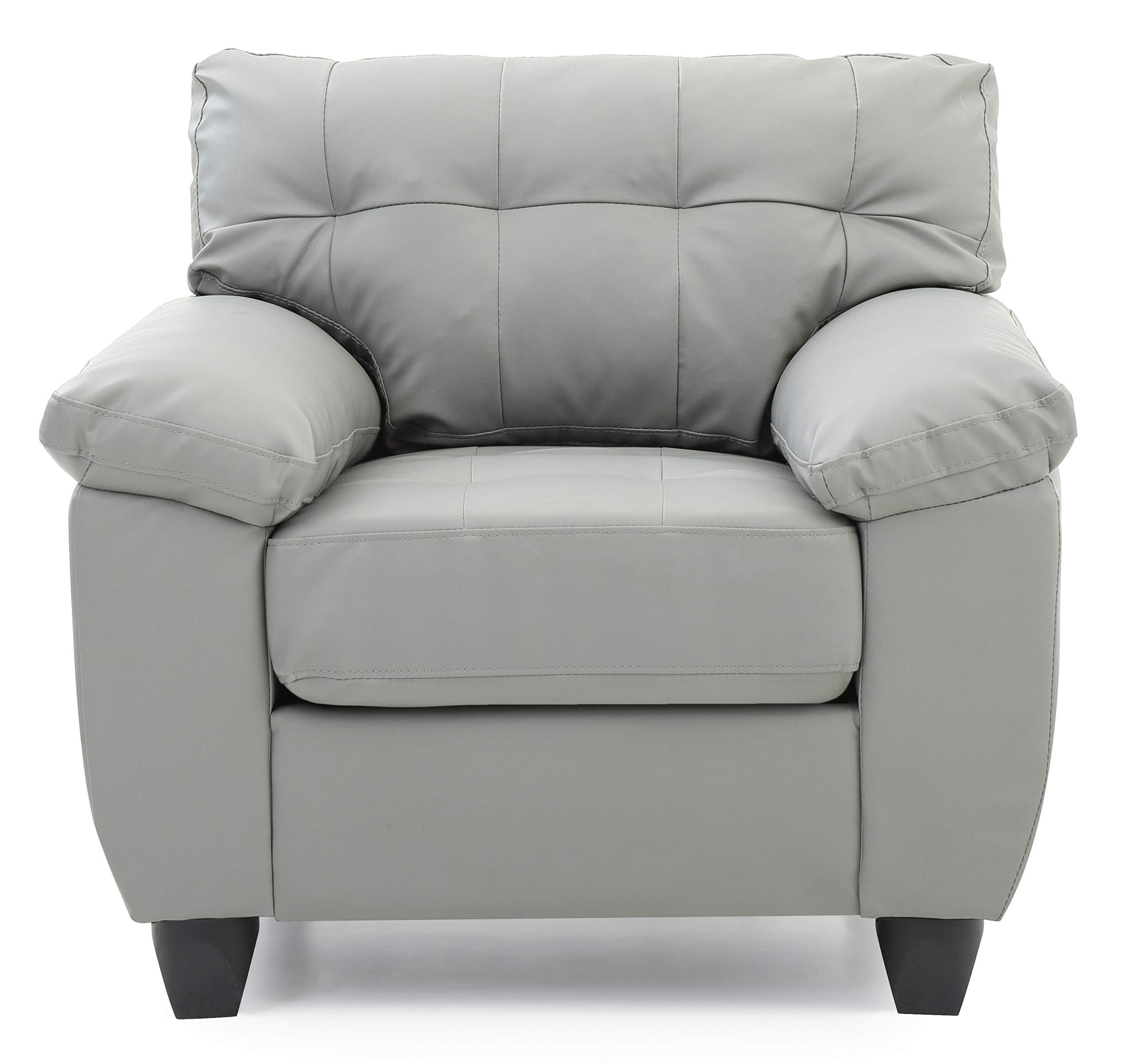 Premium Gray Faux Leather Upholstered Arm Chair - Modern Living Room Accent Chair for Home Office, Lounge & Reading Nook - Comfortable Mid-Century Style Seating by Glory Furniture