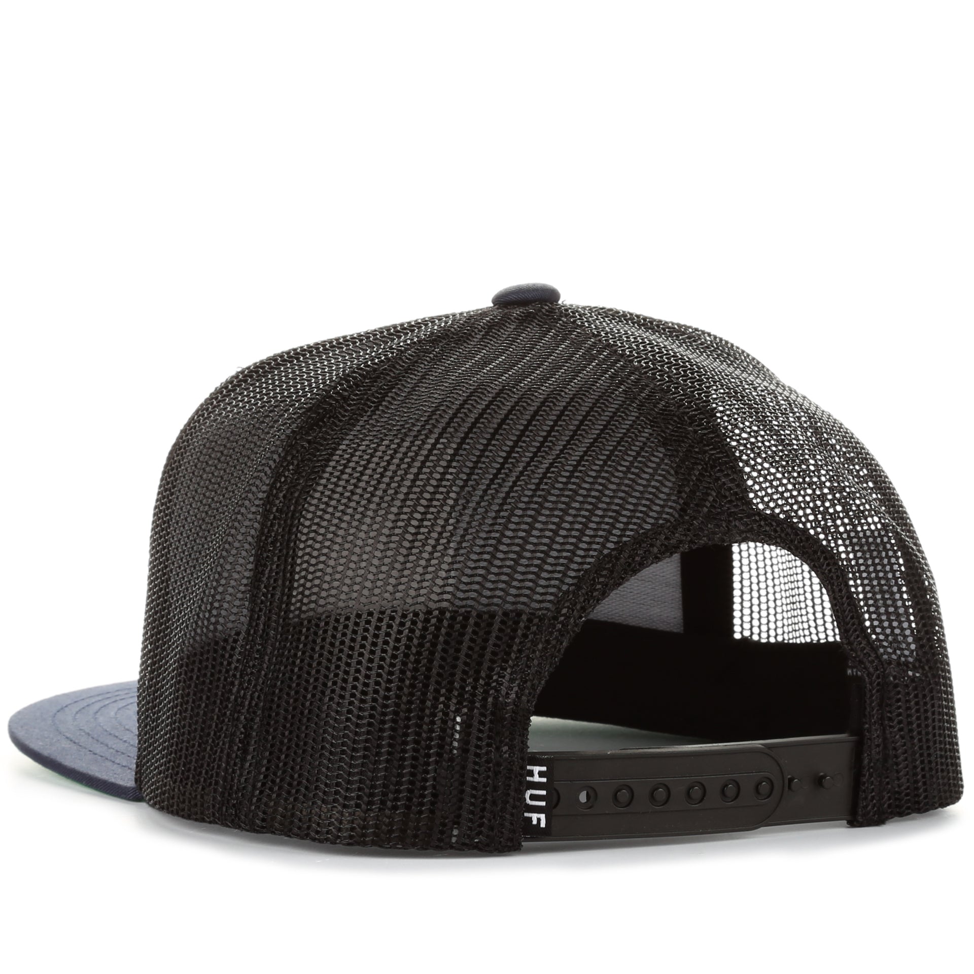 Huf Cross Trucker Cap - Navy Blue Adjustable Snapback Hat for Men & Women - Perfect for Skateboarding, Streetwear, and Casual Outfits